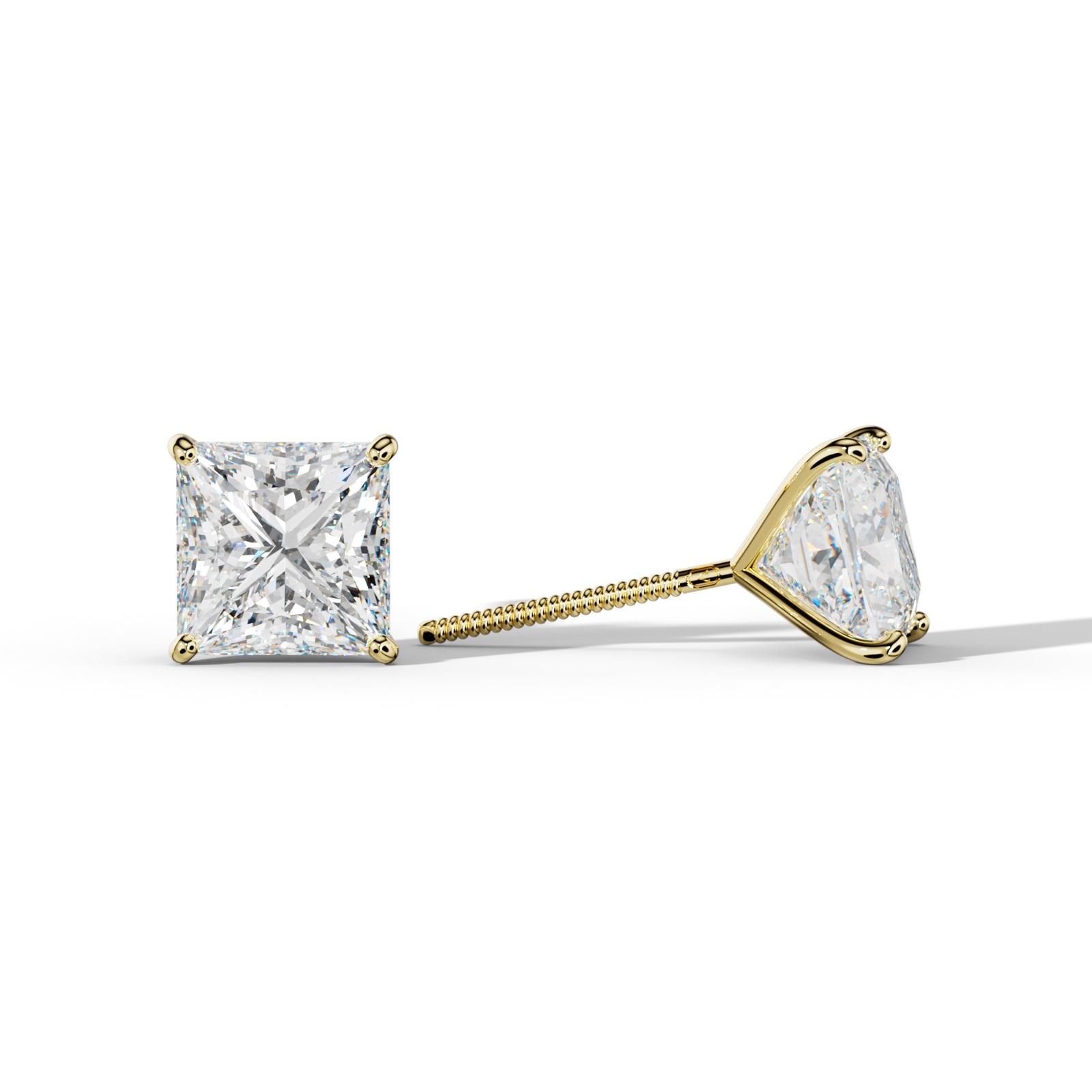 Princess Cut Diamond Stud Earrings With Four Classic Prong Martini Settings