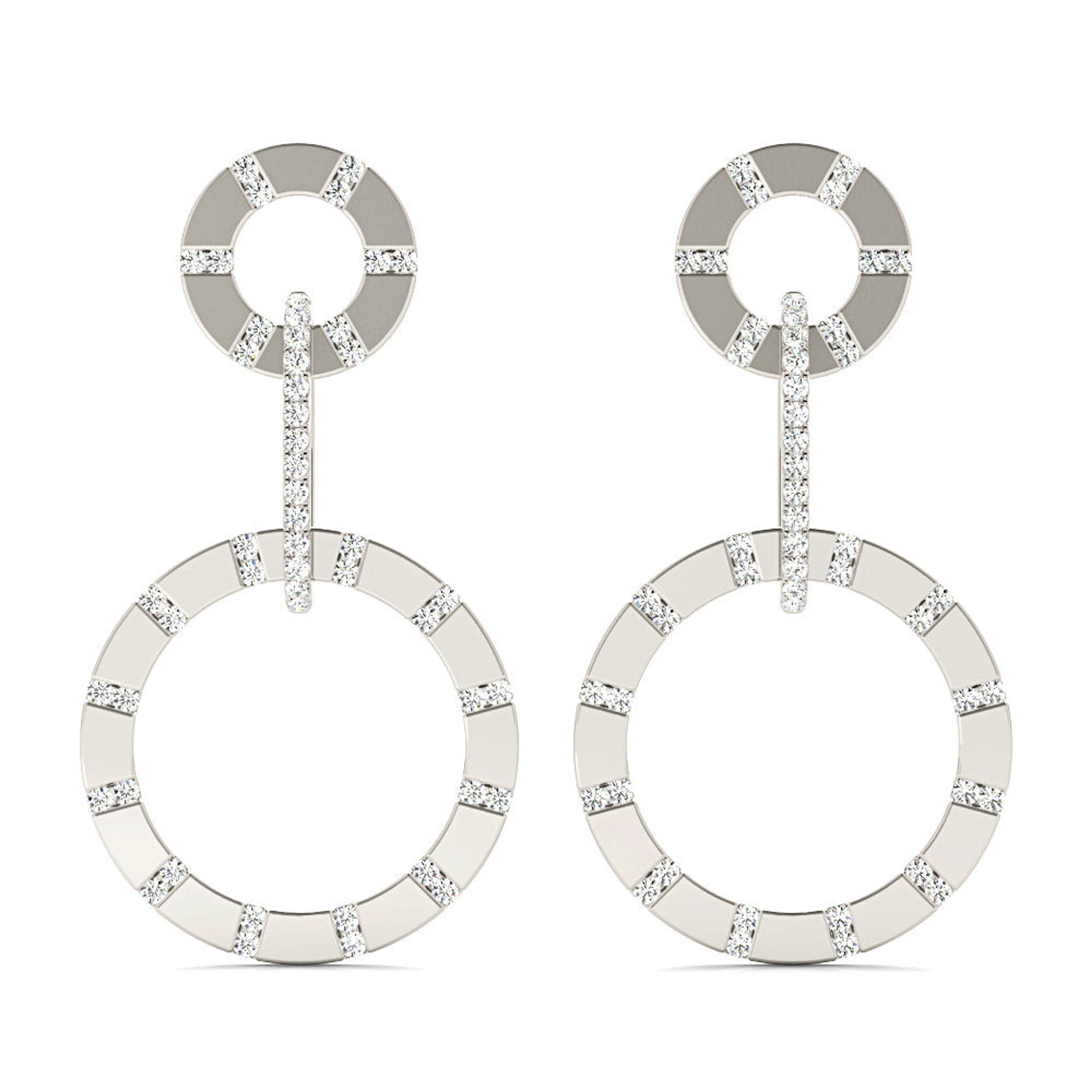 1.00 ctw Diamond Circle Drop Earrings-VIRABYANI