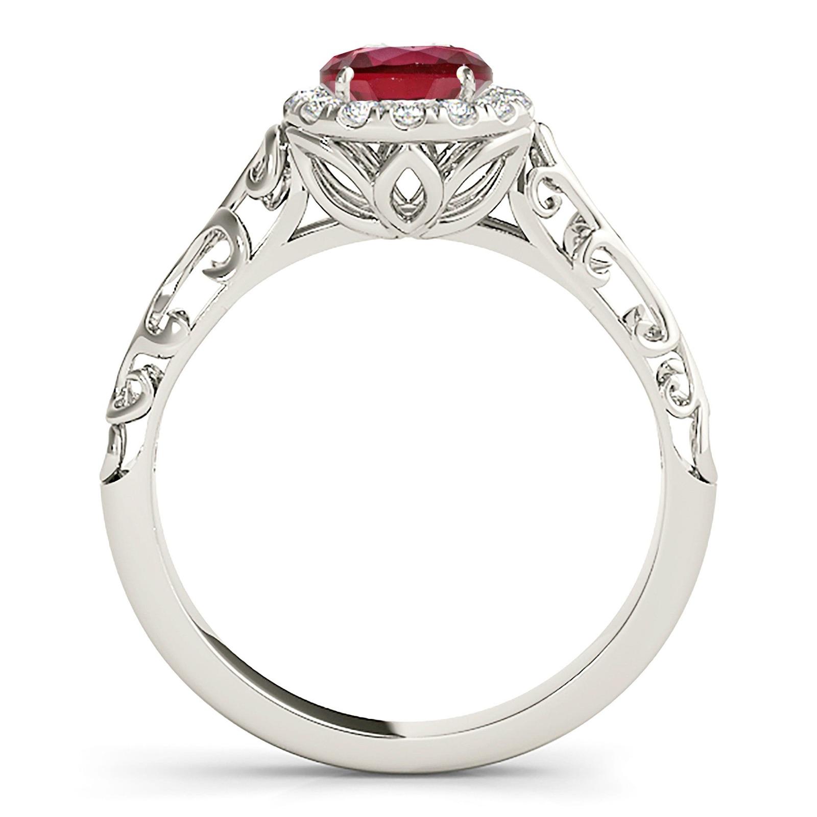 1.15 ct. Genuine Ruby Ring With Halo , Hand Caved Filigree Fancy Band