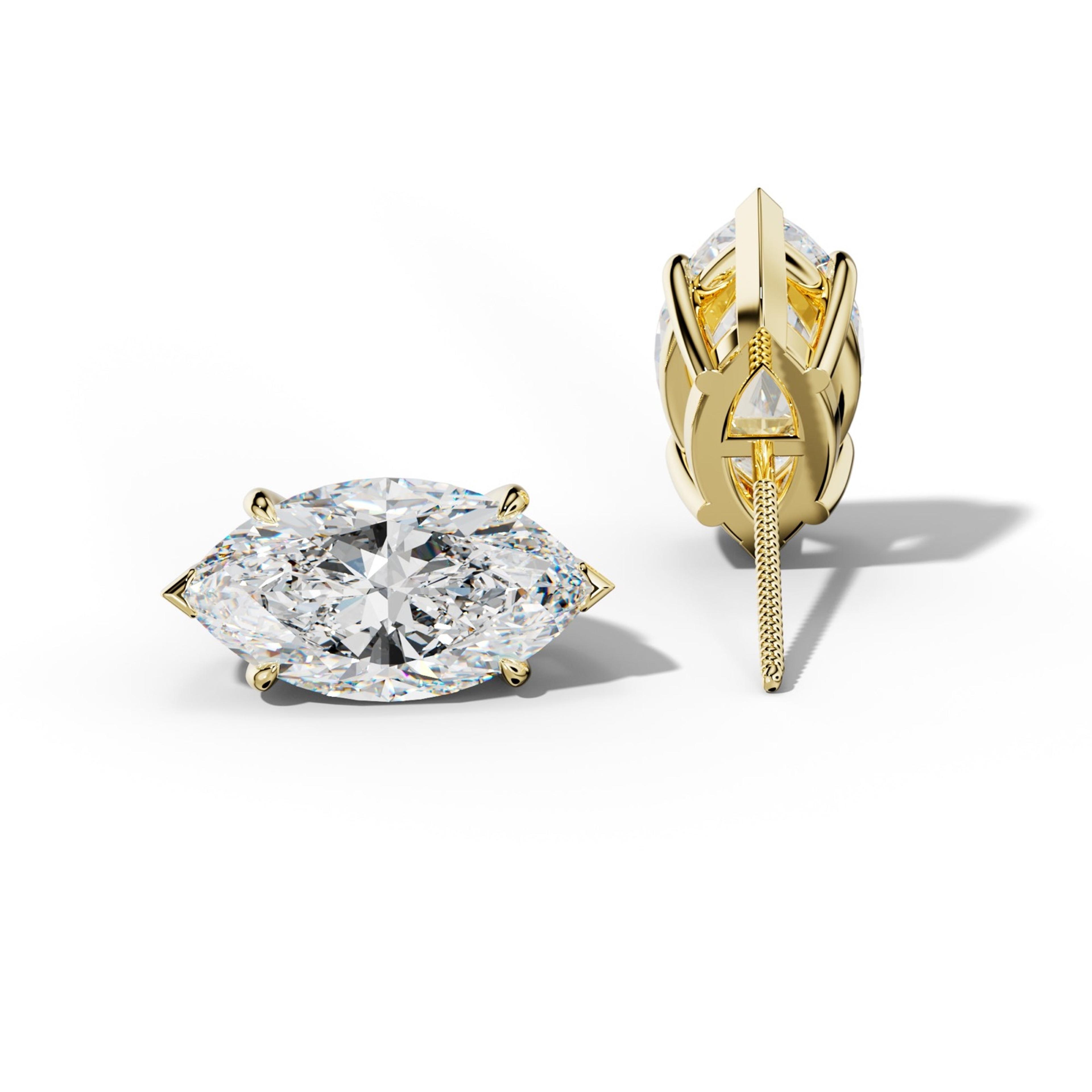 Marquise Diamond Stud Earrings With Four Claw And V Prongs