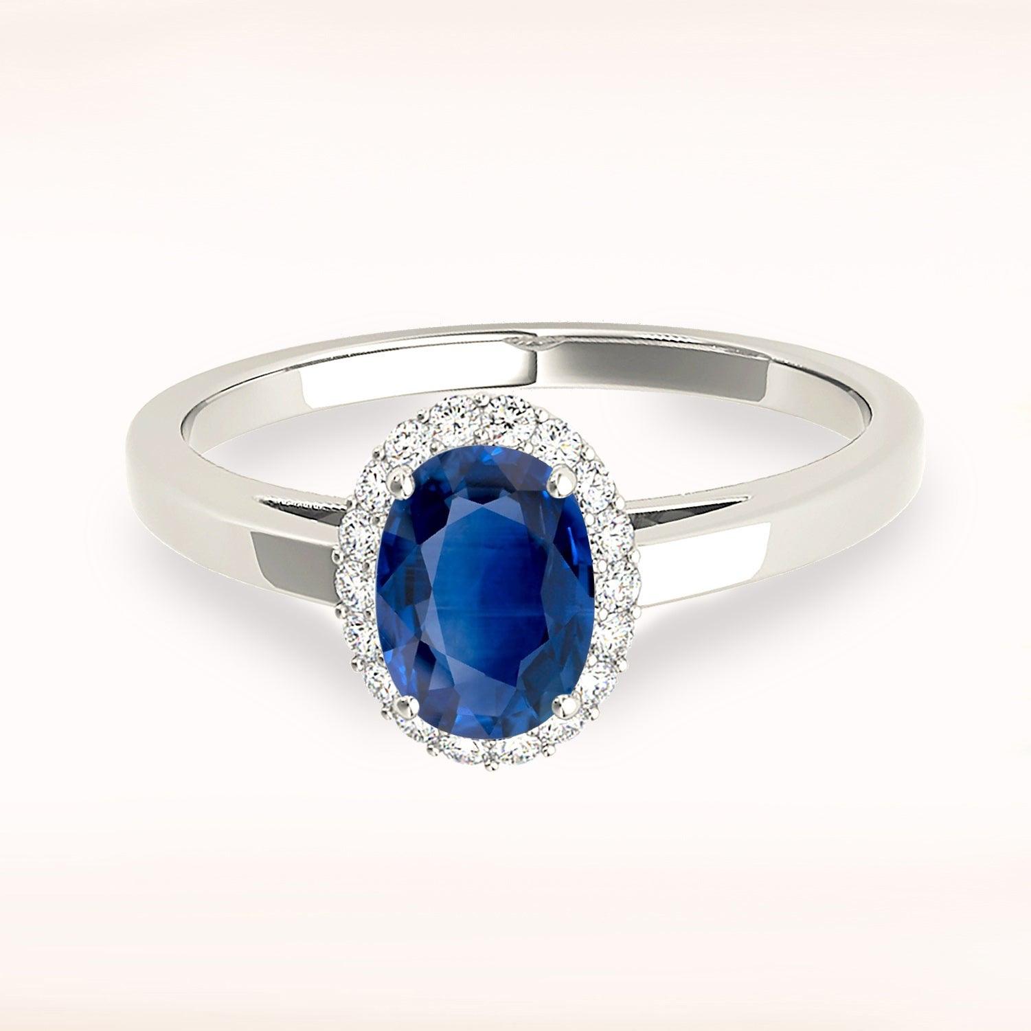 1.51 ct. Genuine Blue Oval Sapphire Ring With 0.20 ctw. Diamond Halo, Solid Gold Band | Natural Sapphire And Diamond Gemstone Ring-VIRABYANI