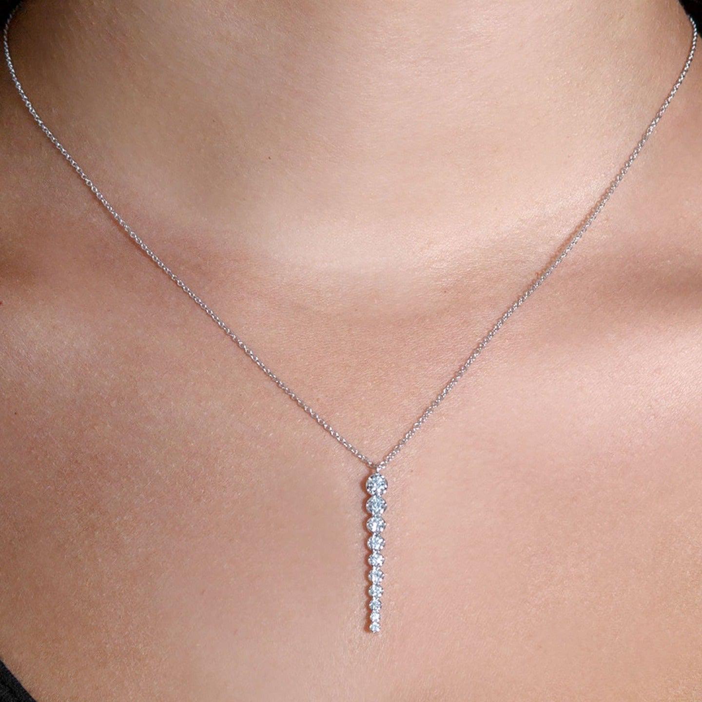 Graduated 0.35 ctw Diamond Journey Necklace Pendant-VIRABYANI