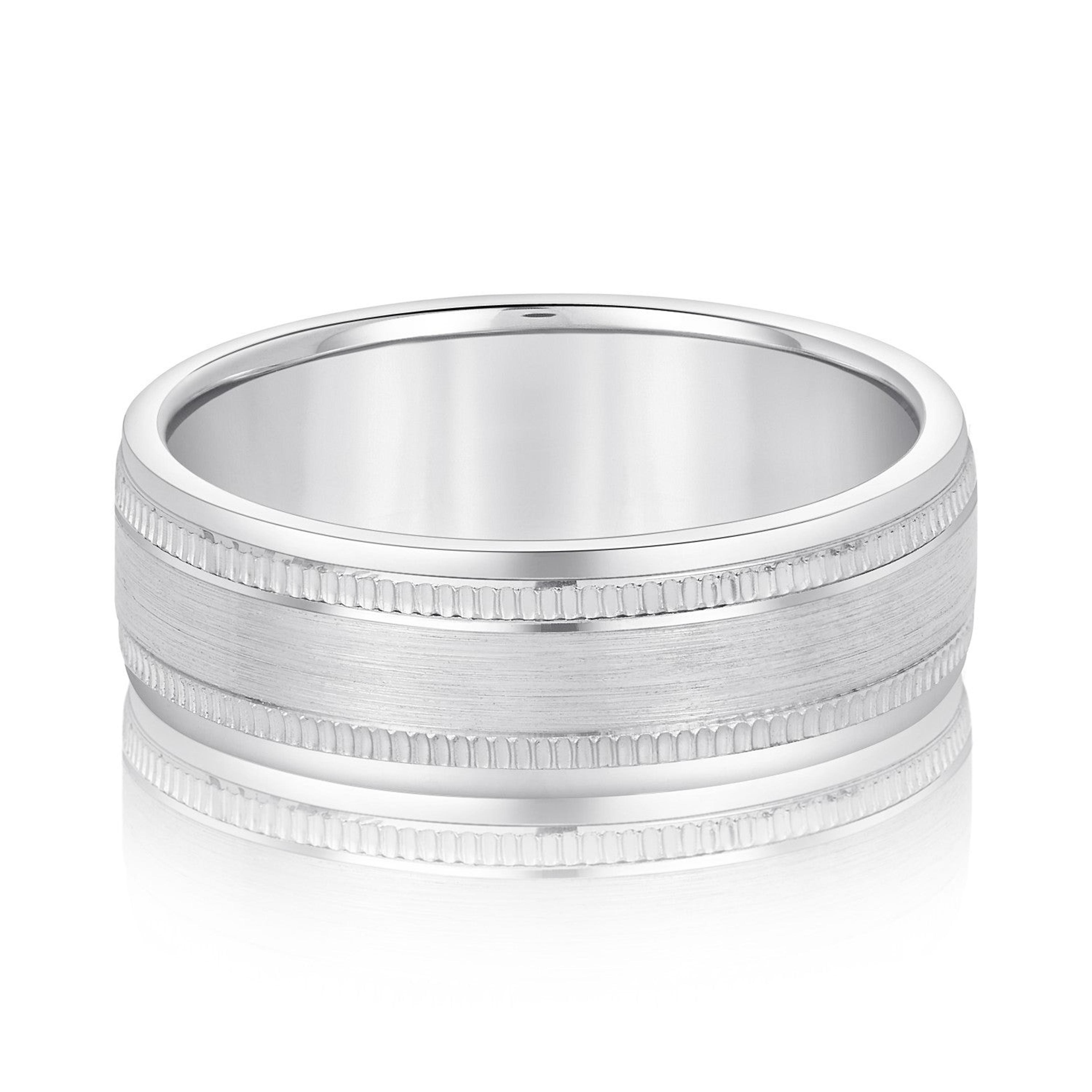 Men's Center Brushed Double Grooved Wedding Band