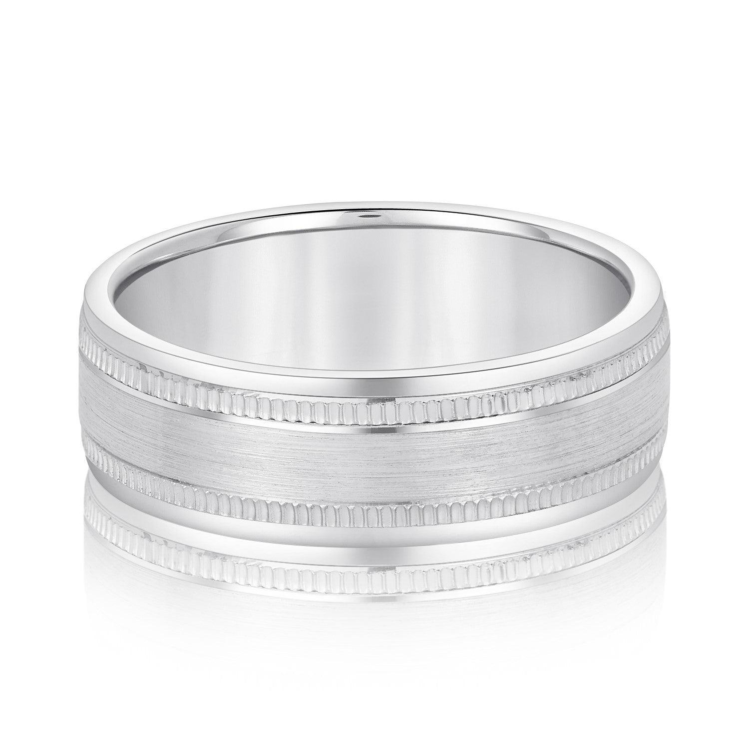 Men's Center Brushed Double Grooved Wedding Band