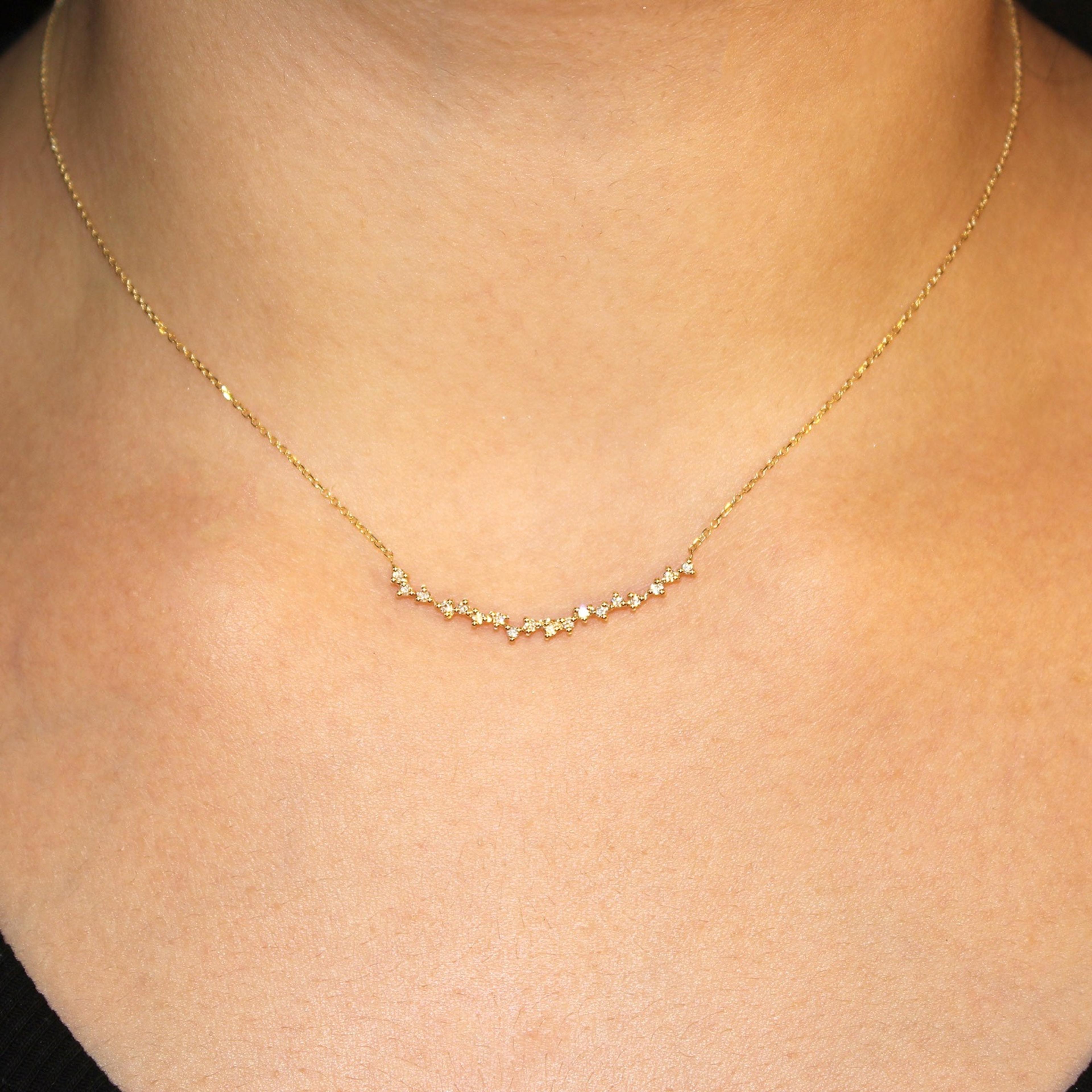 0.27ct. Curved Cluster Diamond Necklace-VIRABYANI