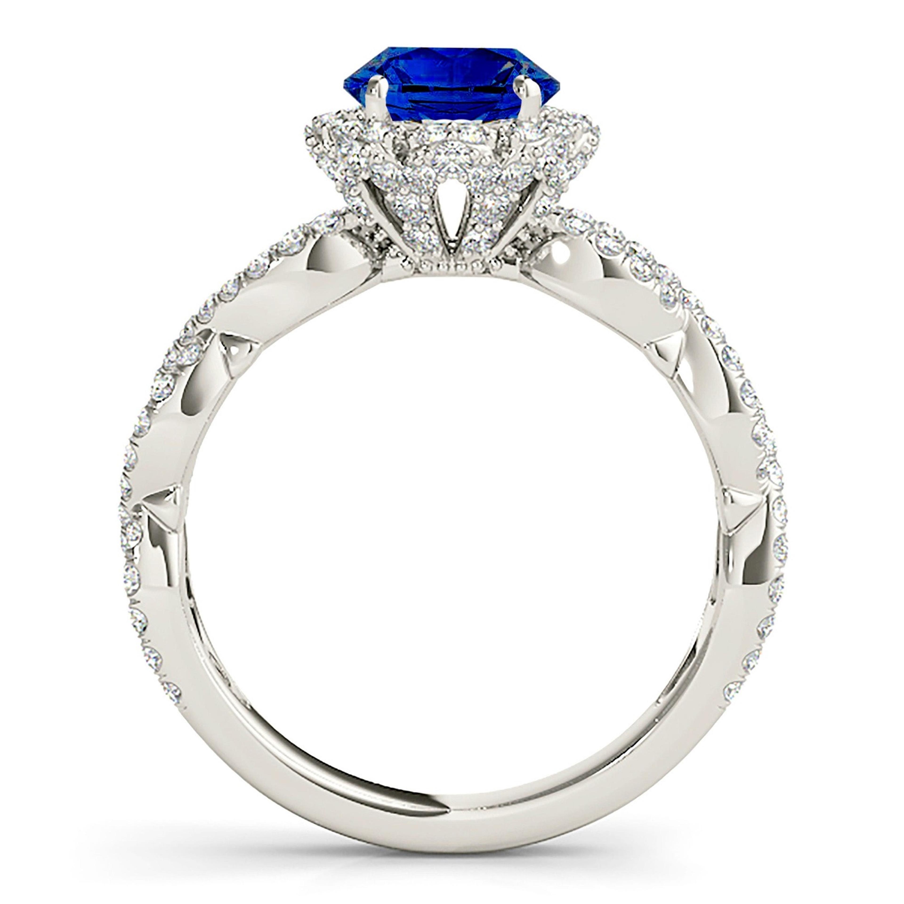 1.35 ct. Genuine Blue Sapphire Ring Floral Halo Style