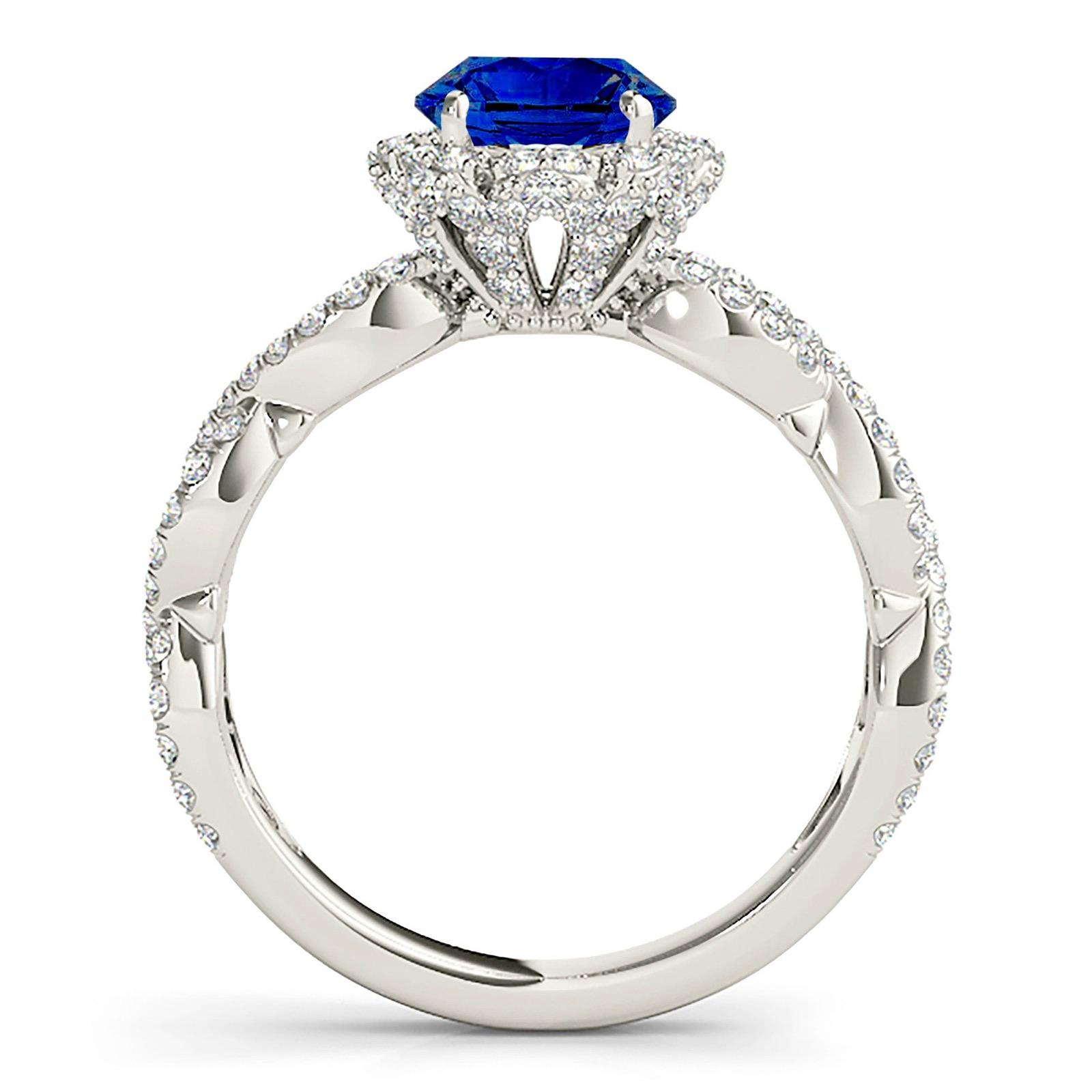 1.35 ct. Genuine Blue Sapphire Ring Floral Halo Style