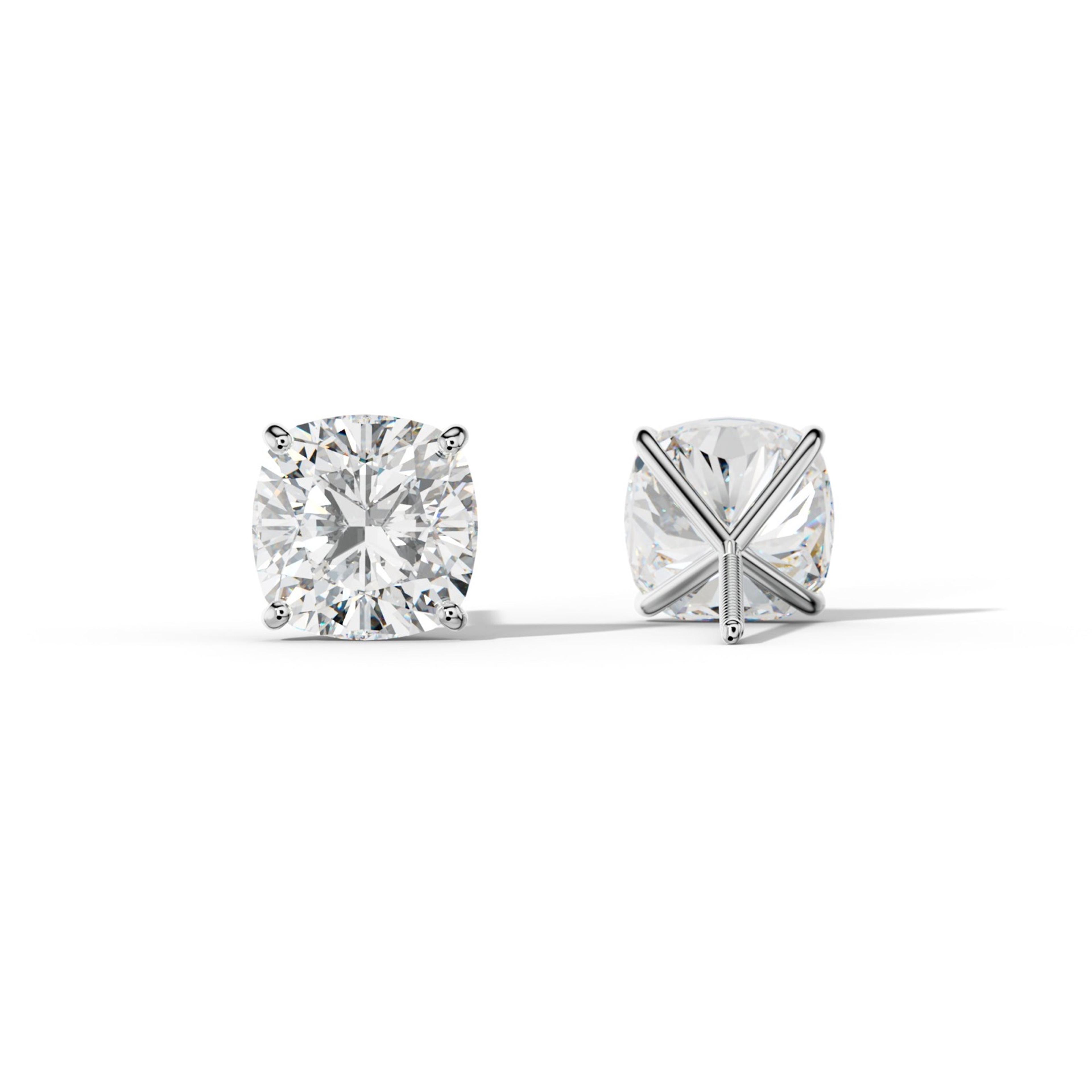 Cushion Diamond Stud Earrings With Four Classic Prong Martini Settings