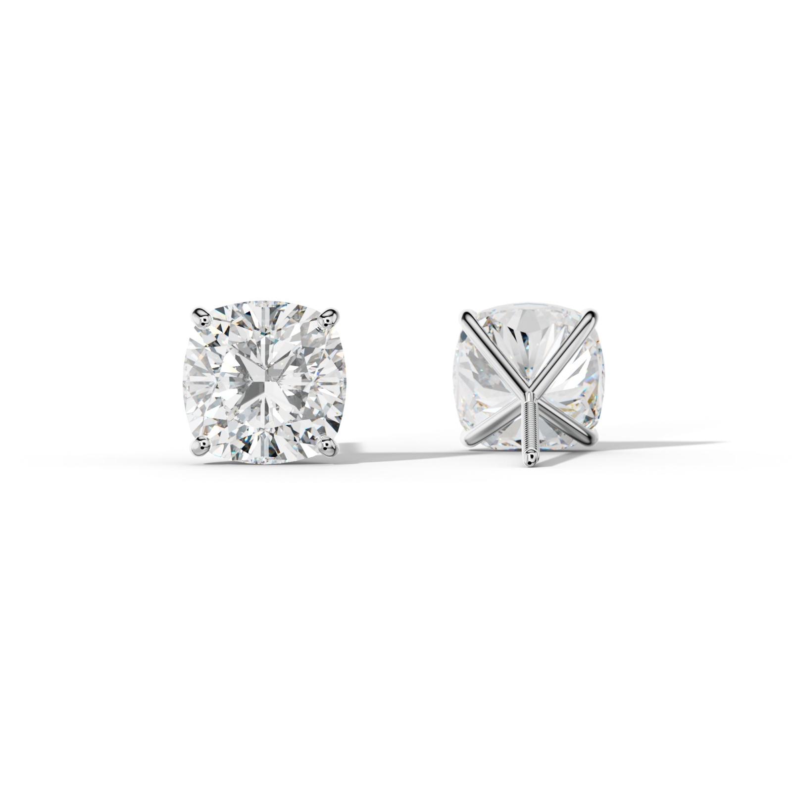 Cushion Diamond Stud Earrings With Four Classic Prong Martini Settings