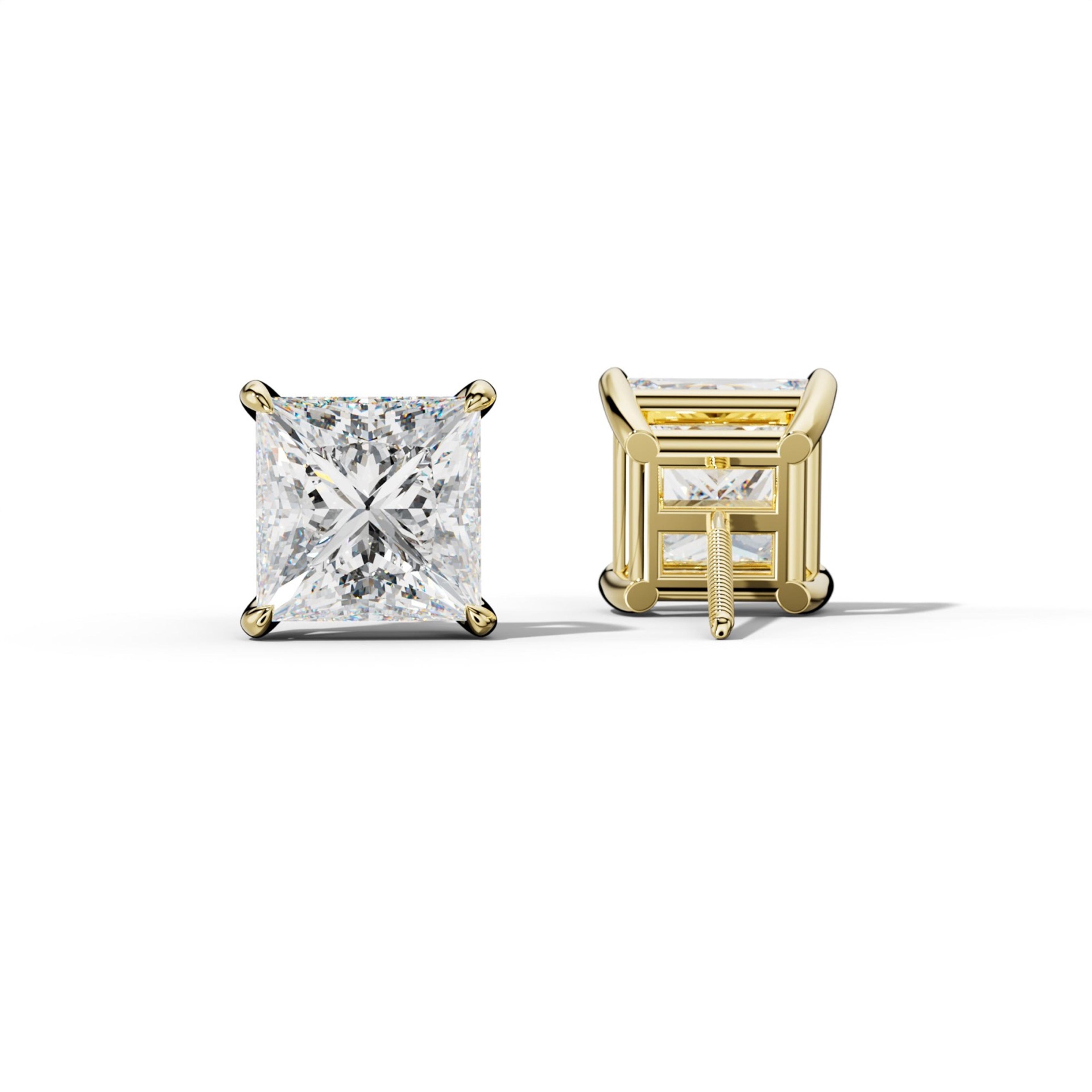 Princess Cut Diamond Stud Earrings With Four Claw Prongs