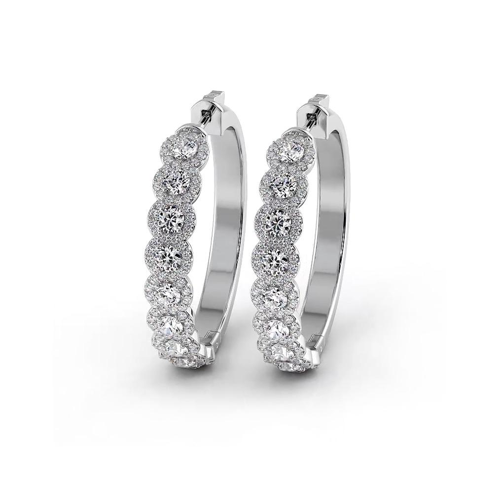 3.50 ctw. Halo Round Diamond Hoop Earrings