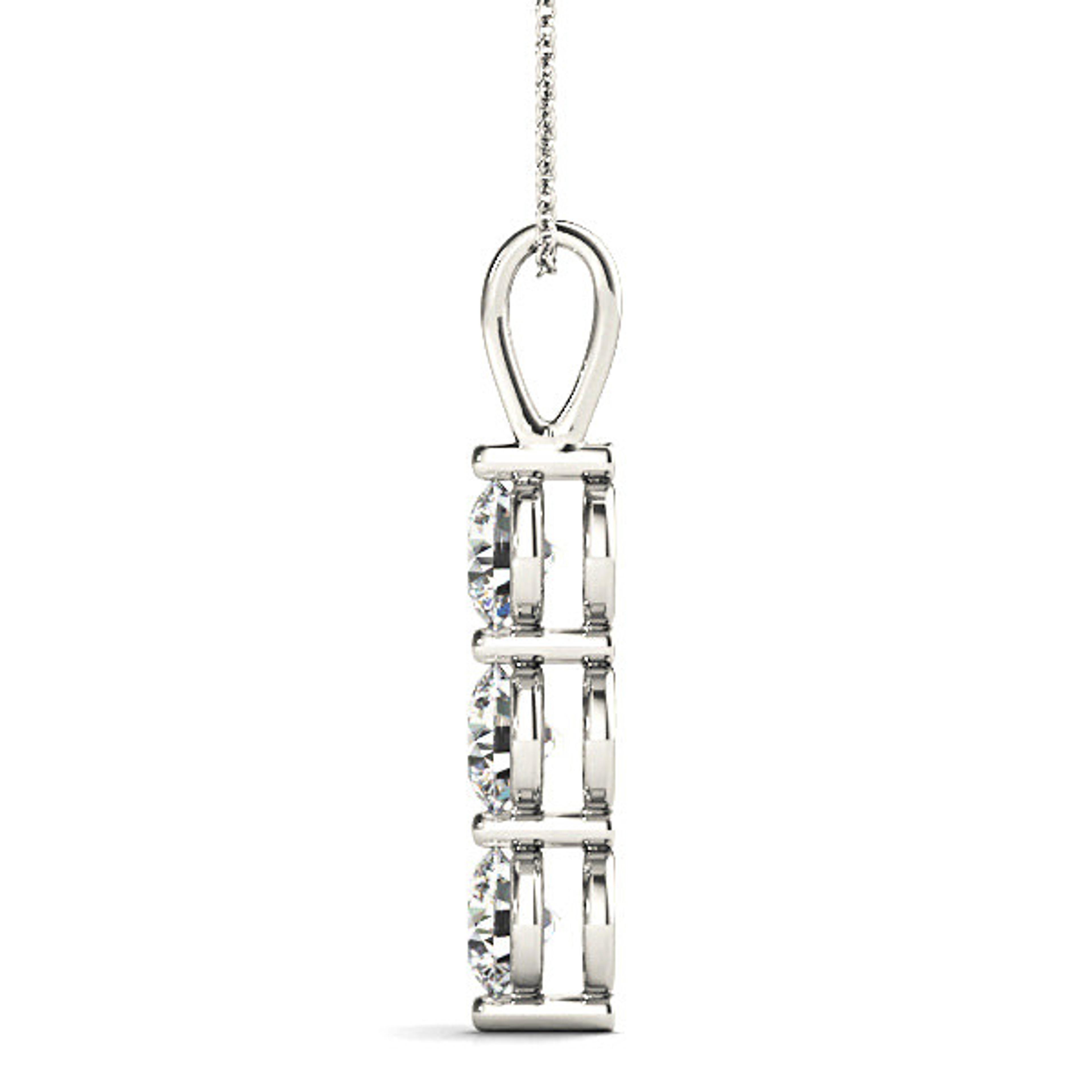 Shared Prong 1.00 ctw Diamond Three Stone Necklace Pendant-VIRABYANI