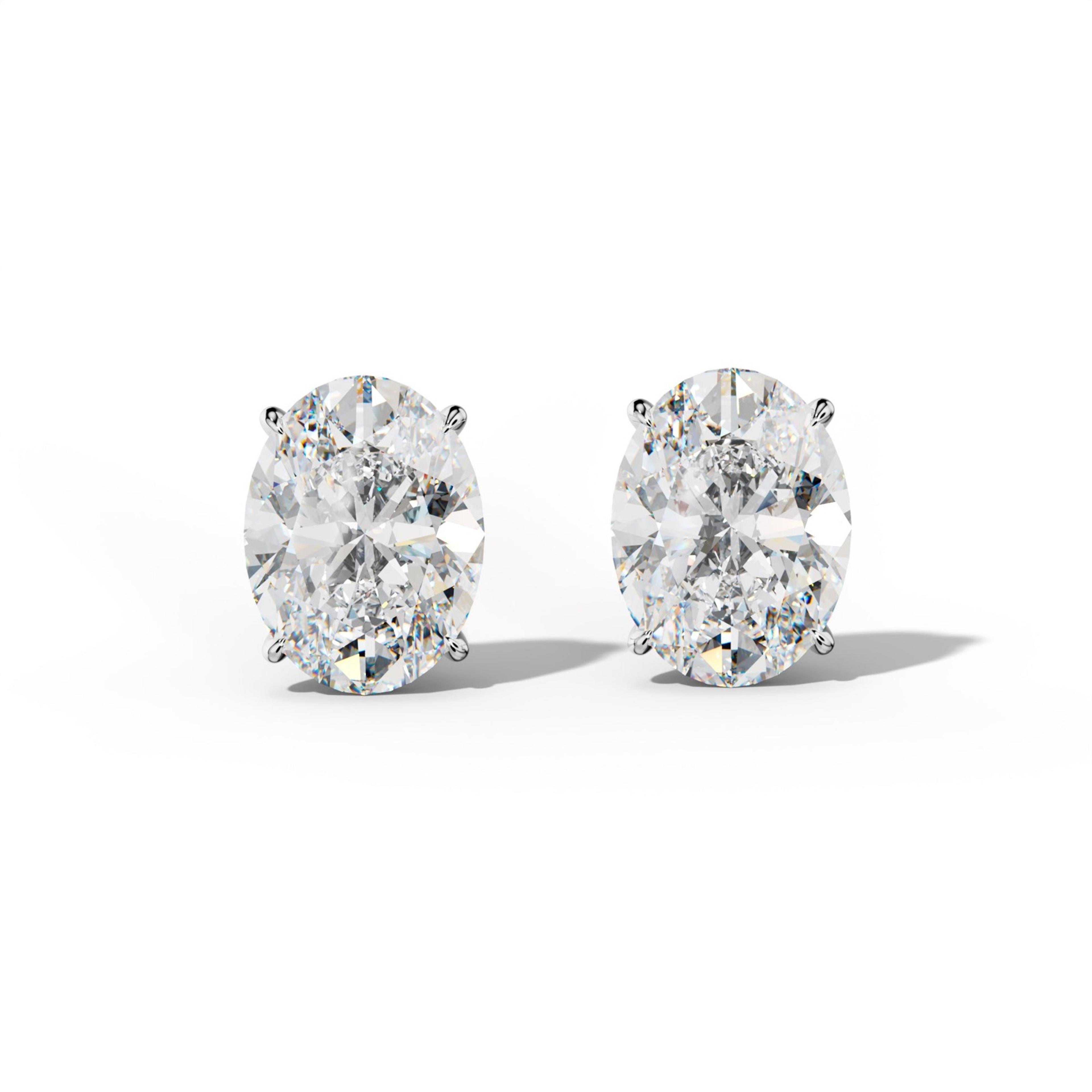 Oval Diamond Stud Earrings With Four Prong Martini Settings