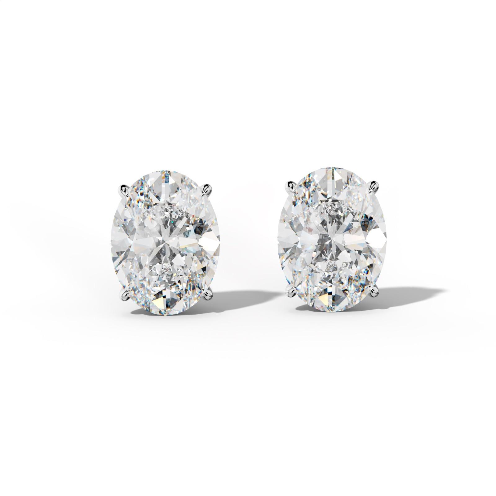 Oval Diamond Stud Earrings With Four Prong Martini Settings