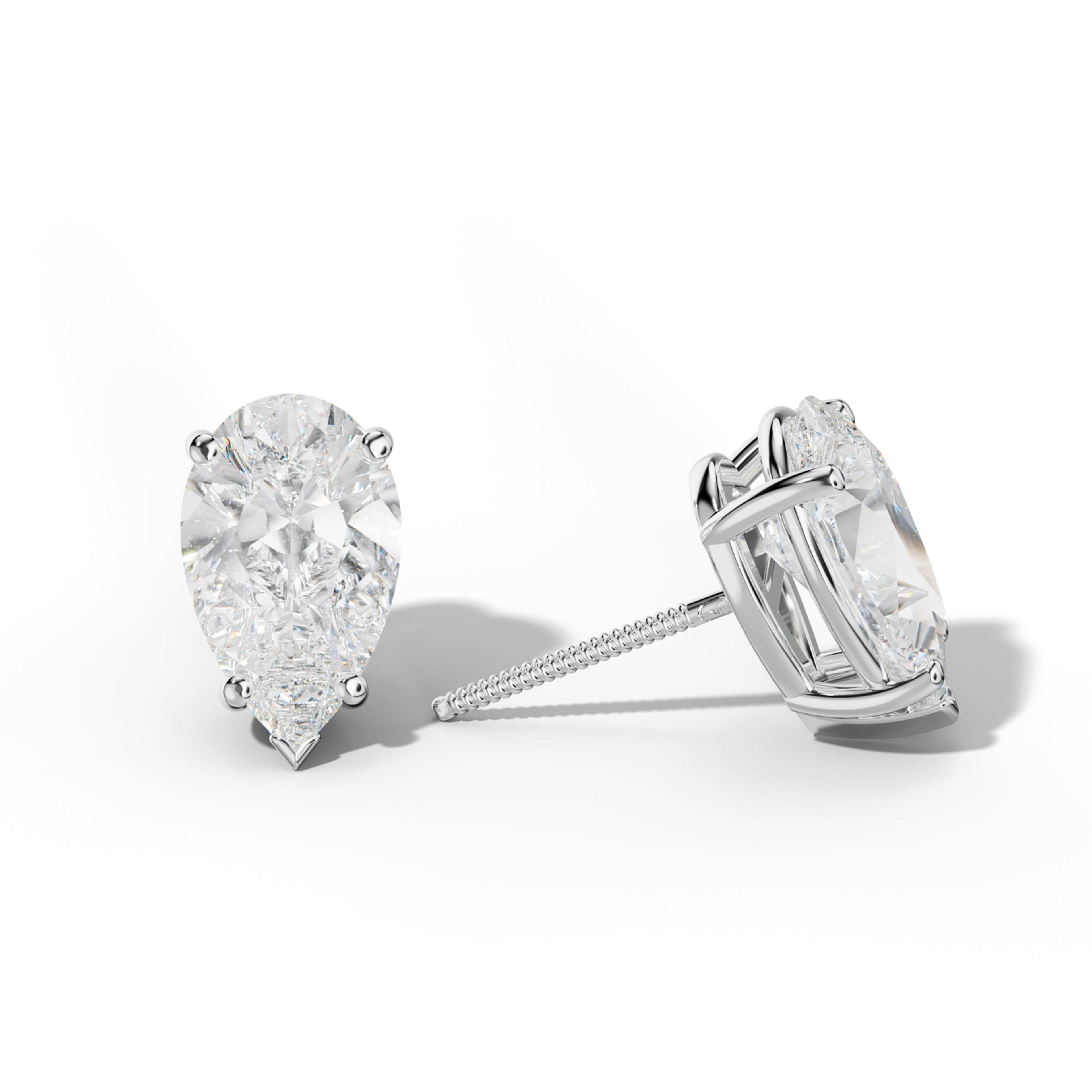 Pear Shape Diamond Stud Earrings With Four Classic And V Prongs