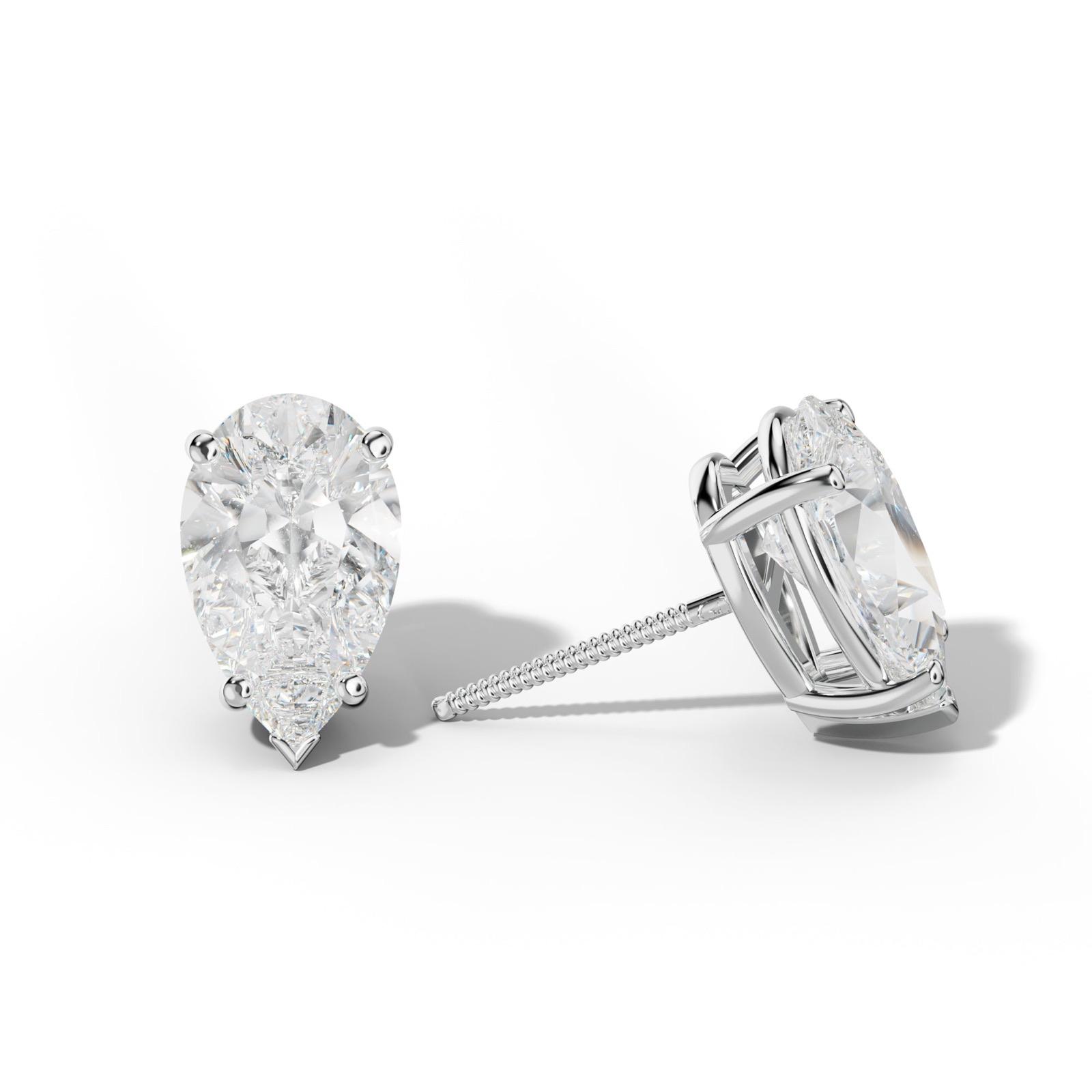 Pear Shape Diamond Stud Earrings With Four Classic And V Prongs