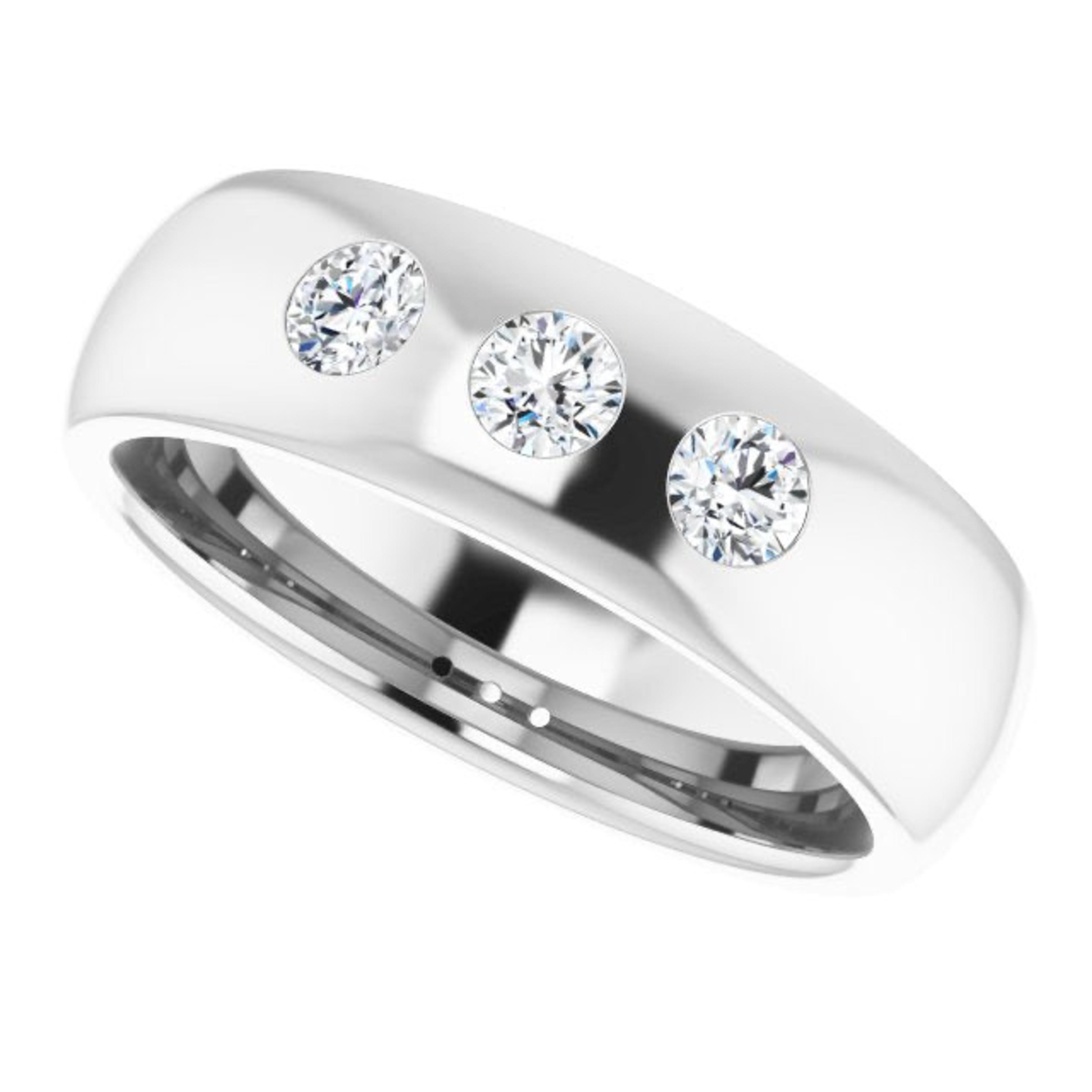 Three Stone Bezel Set Diamond Men's Ring