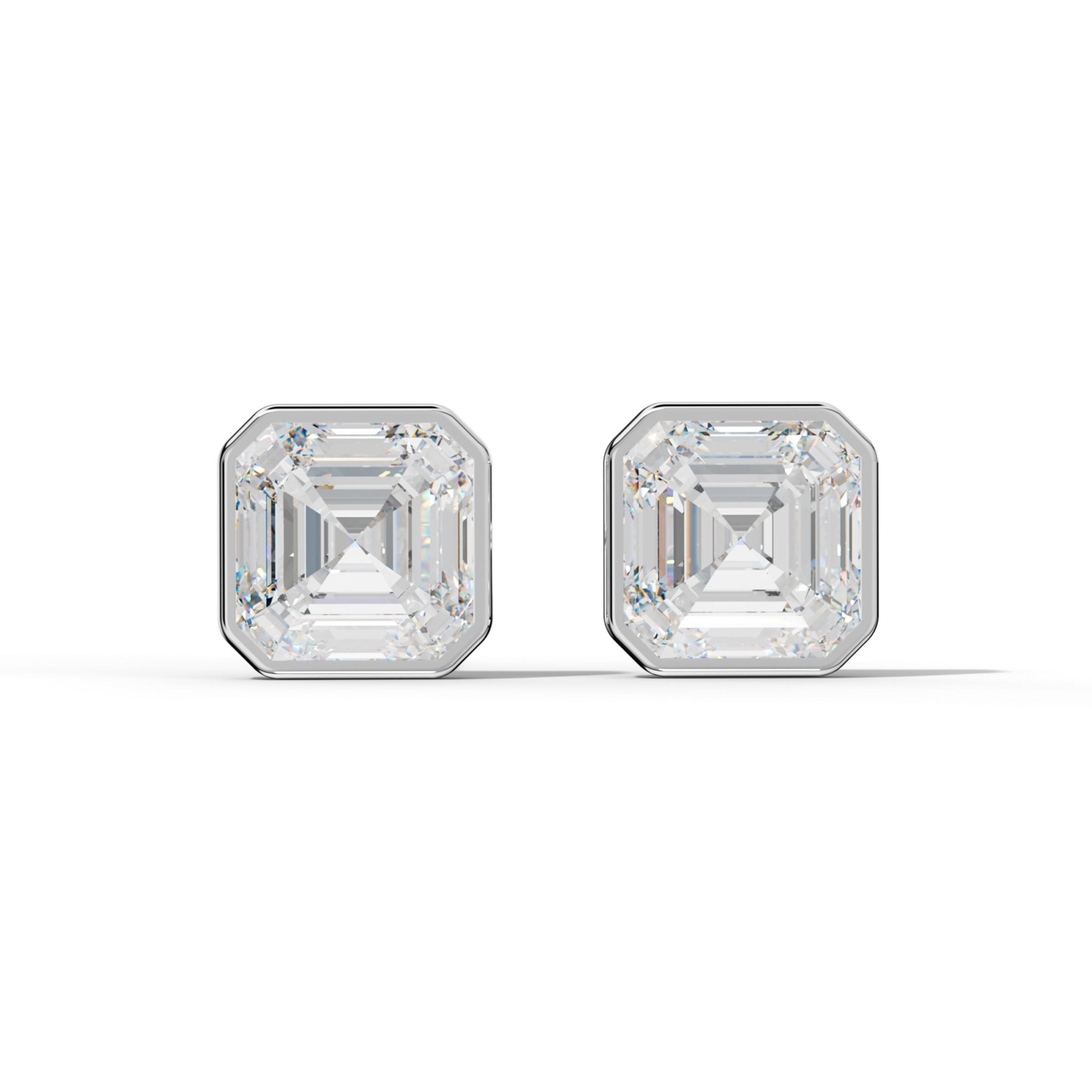 Asscher Diamond Stud Earrings With Martini Bezel Set