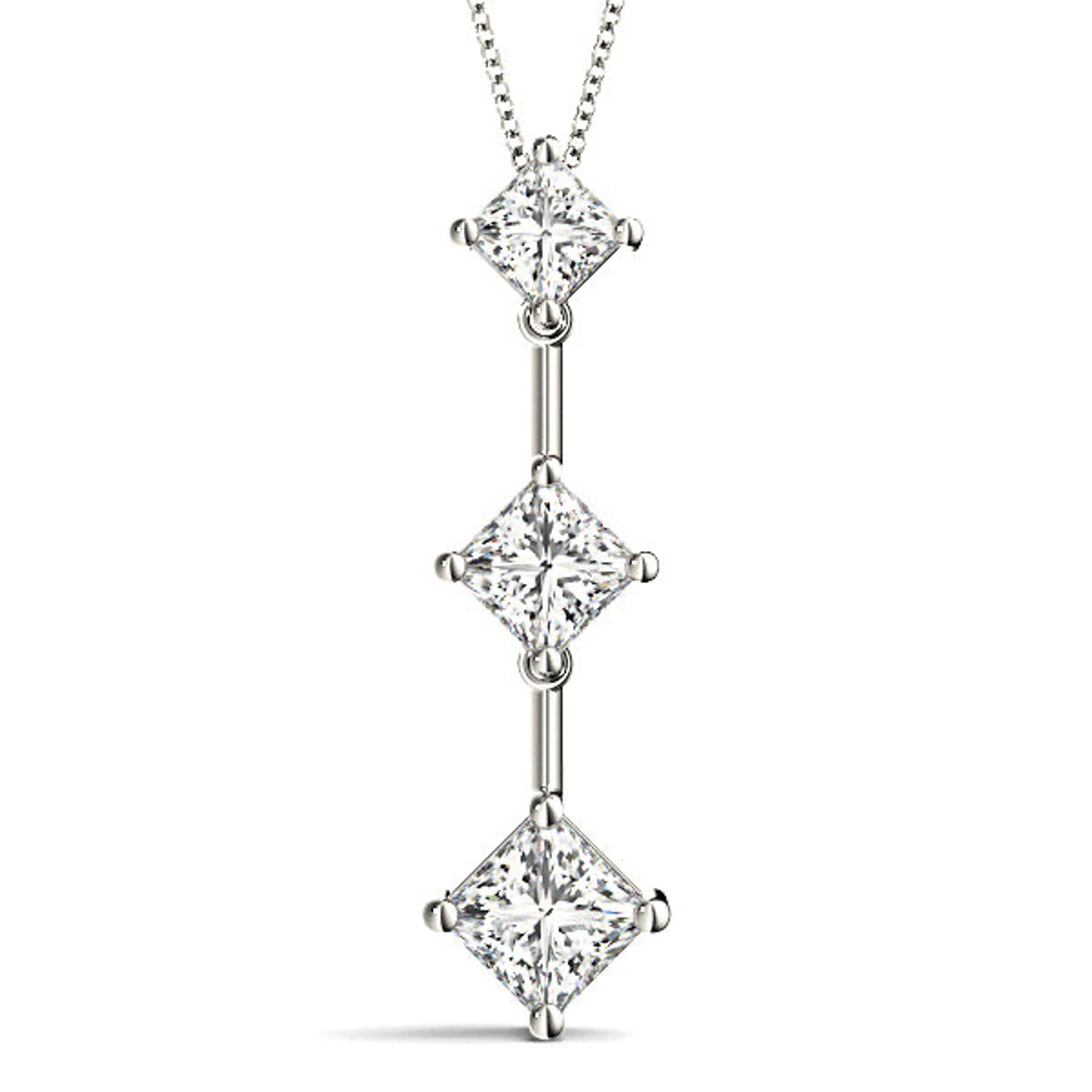1.00 ctw Graduated Princess Cut Diamond Three Stone Necklace Pendant-VIRABYANI
