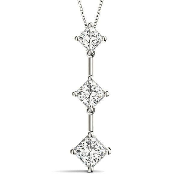 1.00 ctw Graduated Princess Cut Diamond Three Stone Necklace Pendant-VIRABYANI