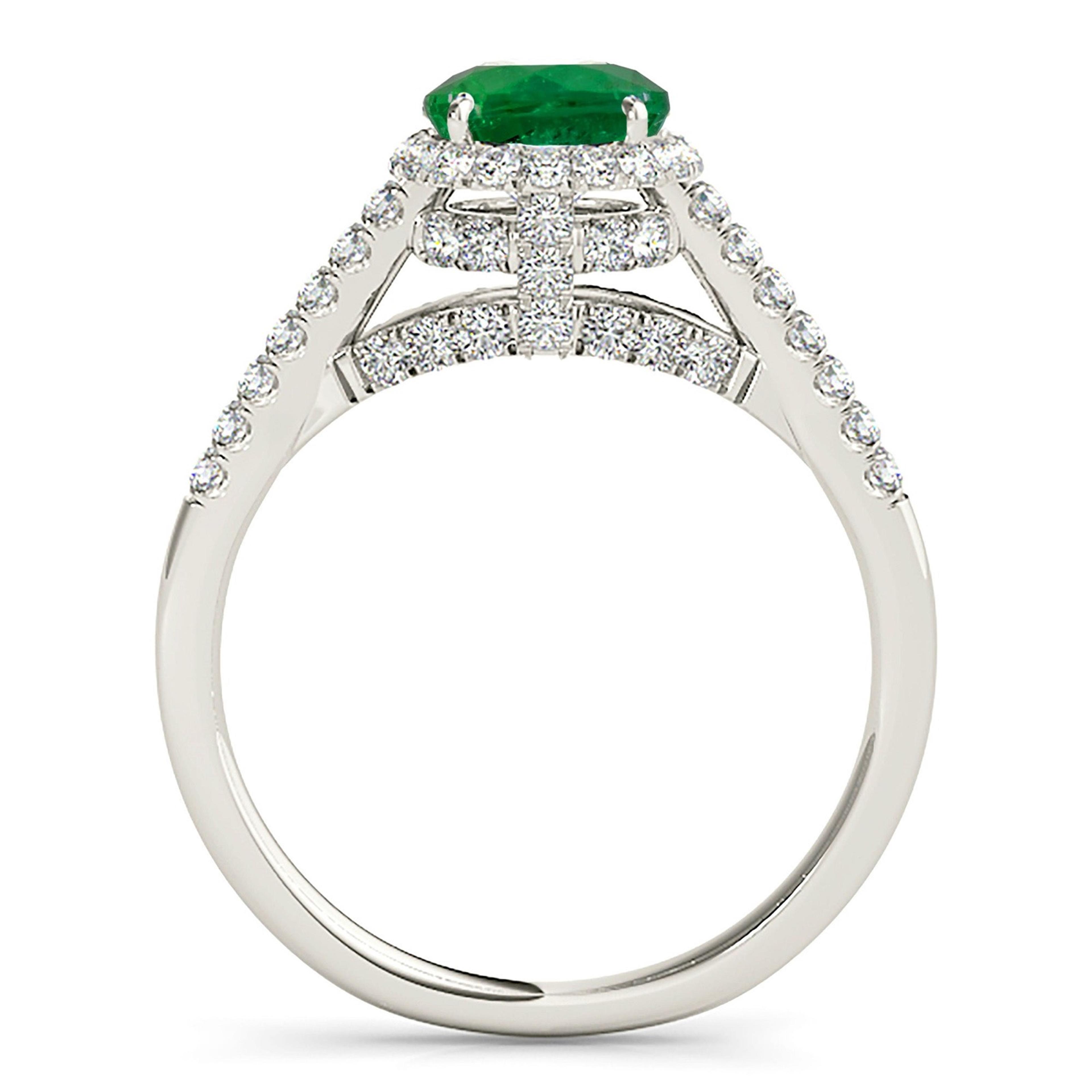 1.14 ct. Genuine Emerald Ring With 0.40 ctw. Diamond Halo And Fancy Diamond Bridge Under Halo-VIRABYANI