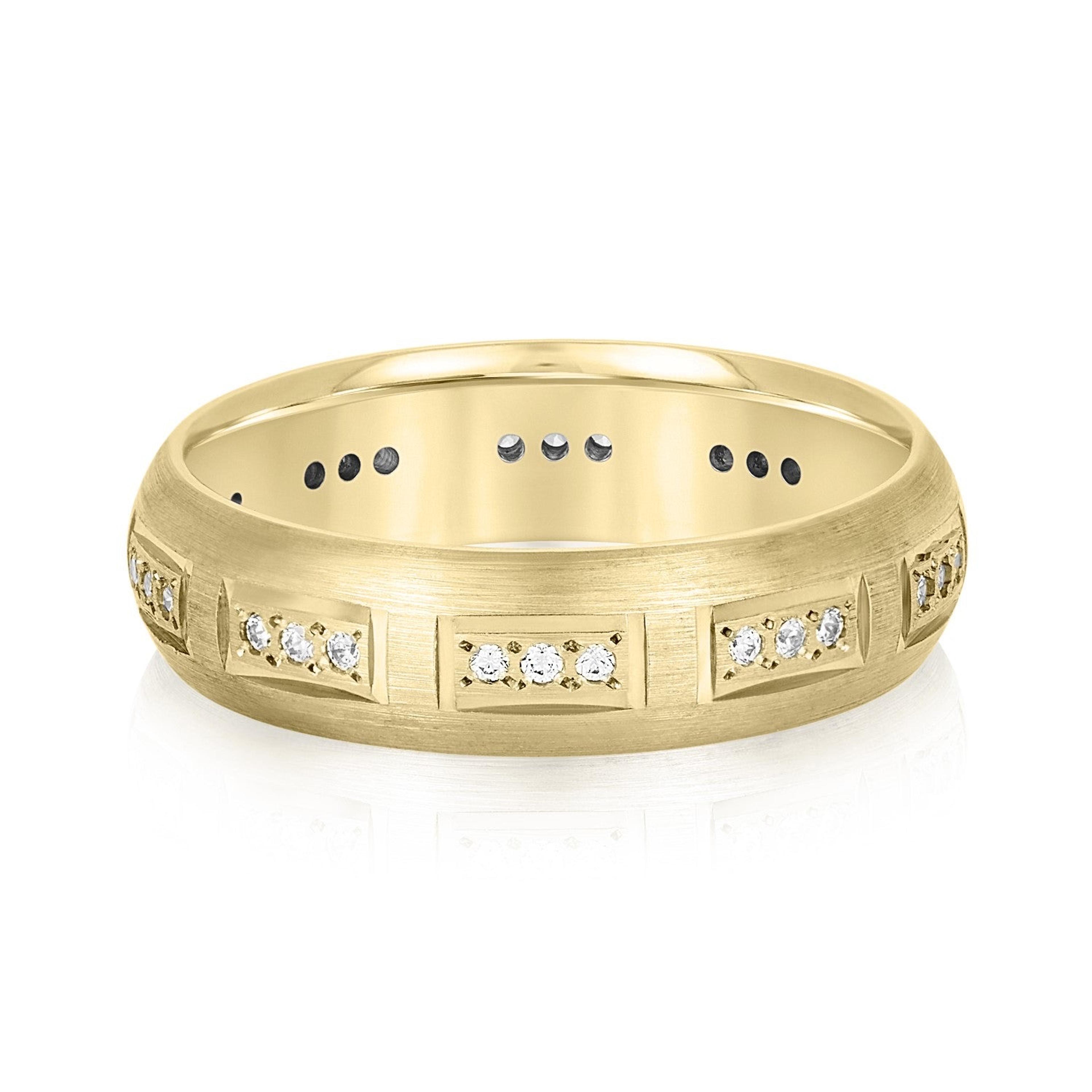 Domed Brush Finish Diamond Men's Wedding Band