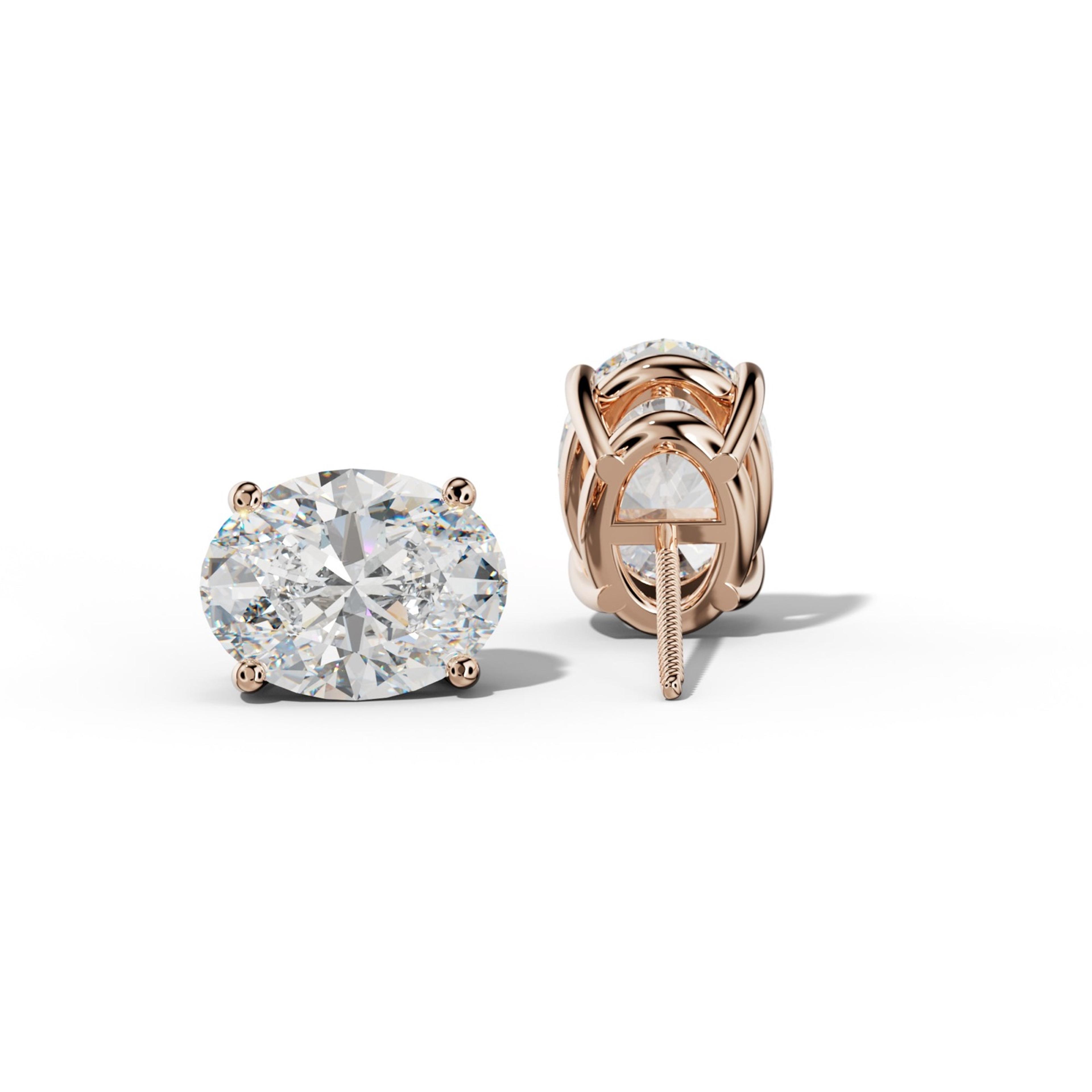 Four Prong Oval Diamond Stud Earrings