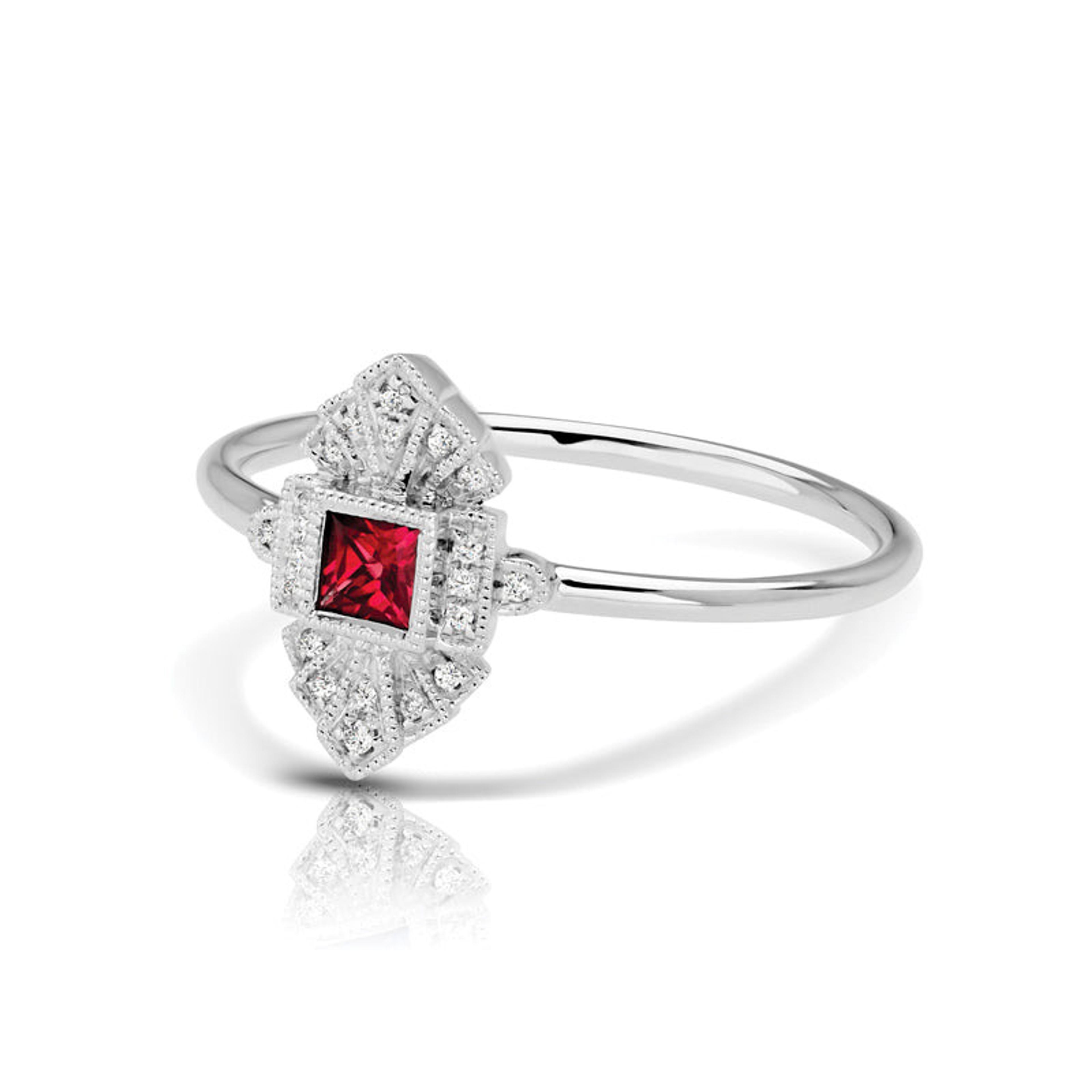 Vintage Inspired 0.15 ct. Natural Ruby Ring With Diamonds