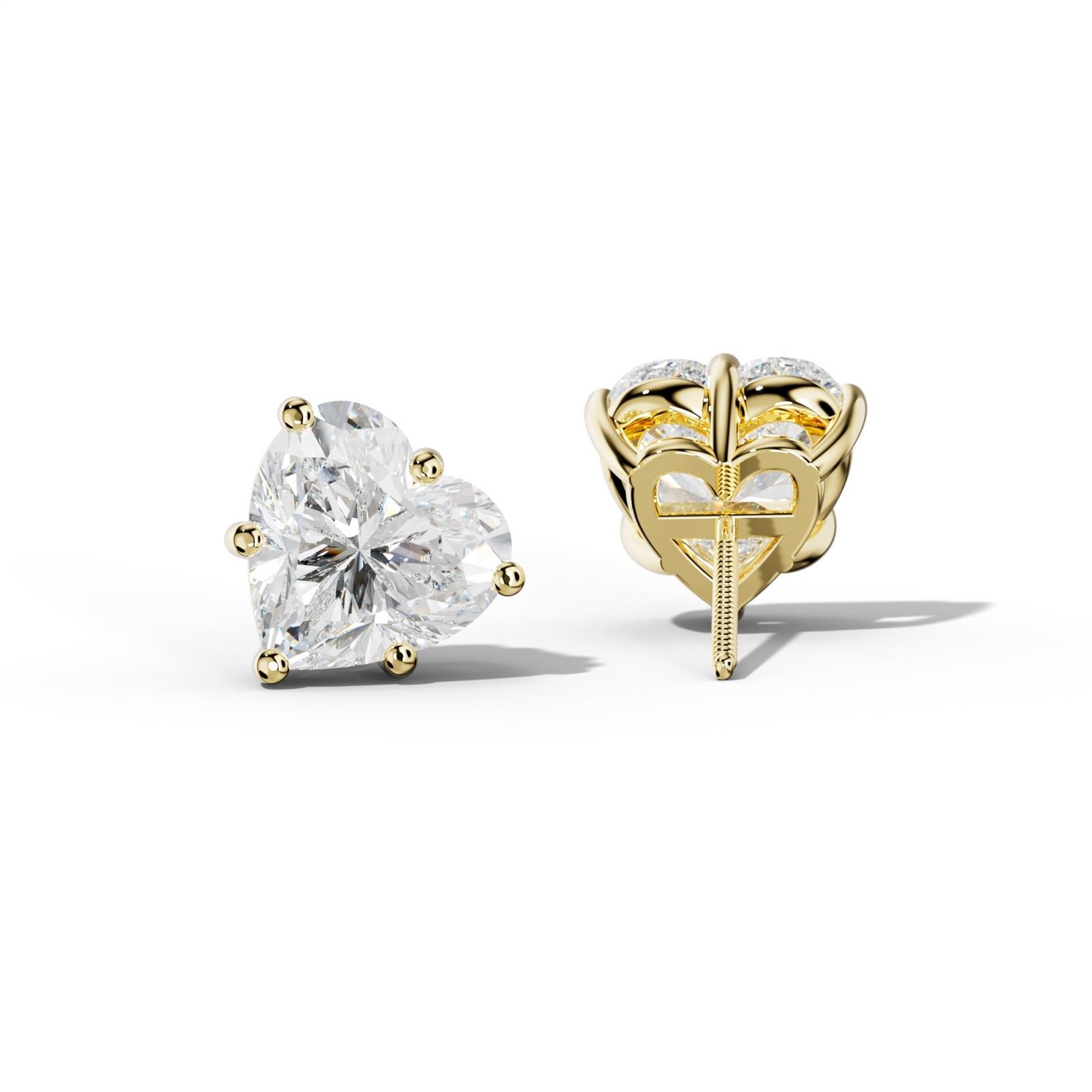 Heart Diamond Stud Earrings With Classic Six Prongs