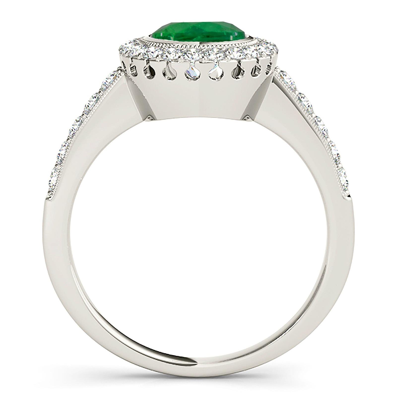 1.14 ct. Genuine Emerald Ring with 0.40 ctw. Diamond Milgrain Halo And Simple Diamond Band-VIRABYANI
