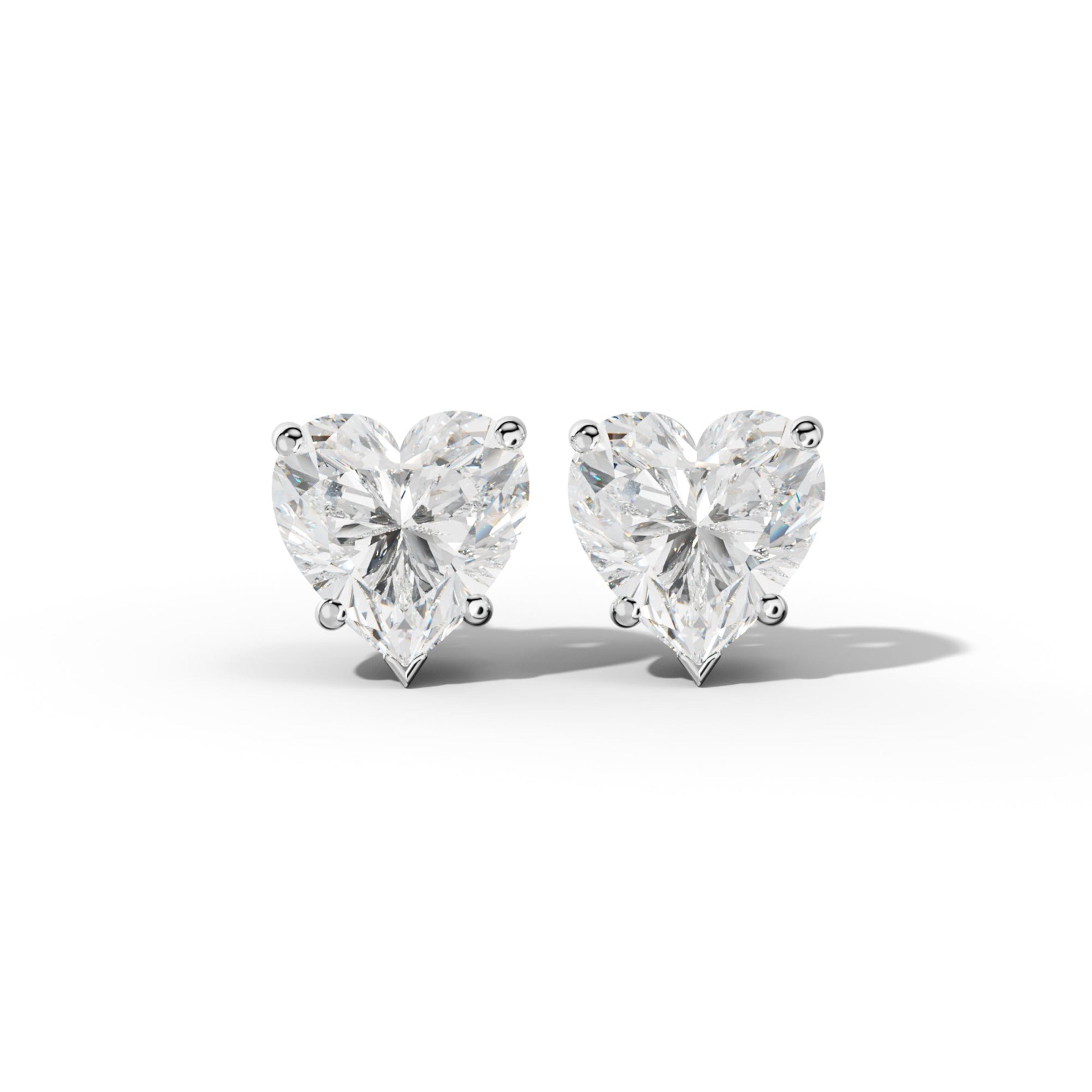 Heart  Diamond Stud Earrings With Four Classic And V Prongs