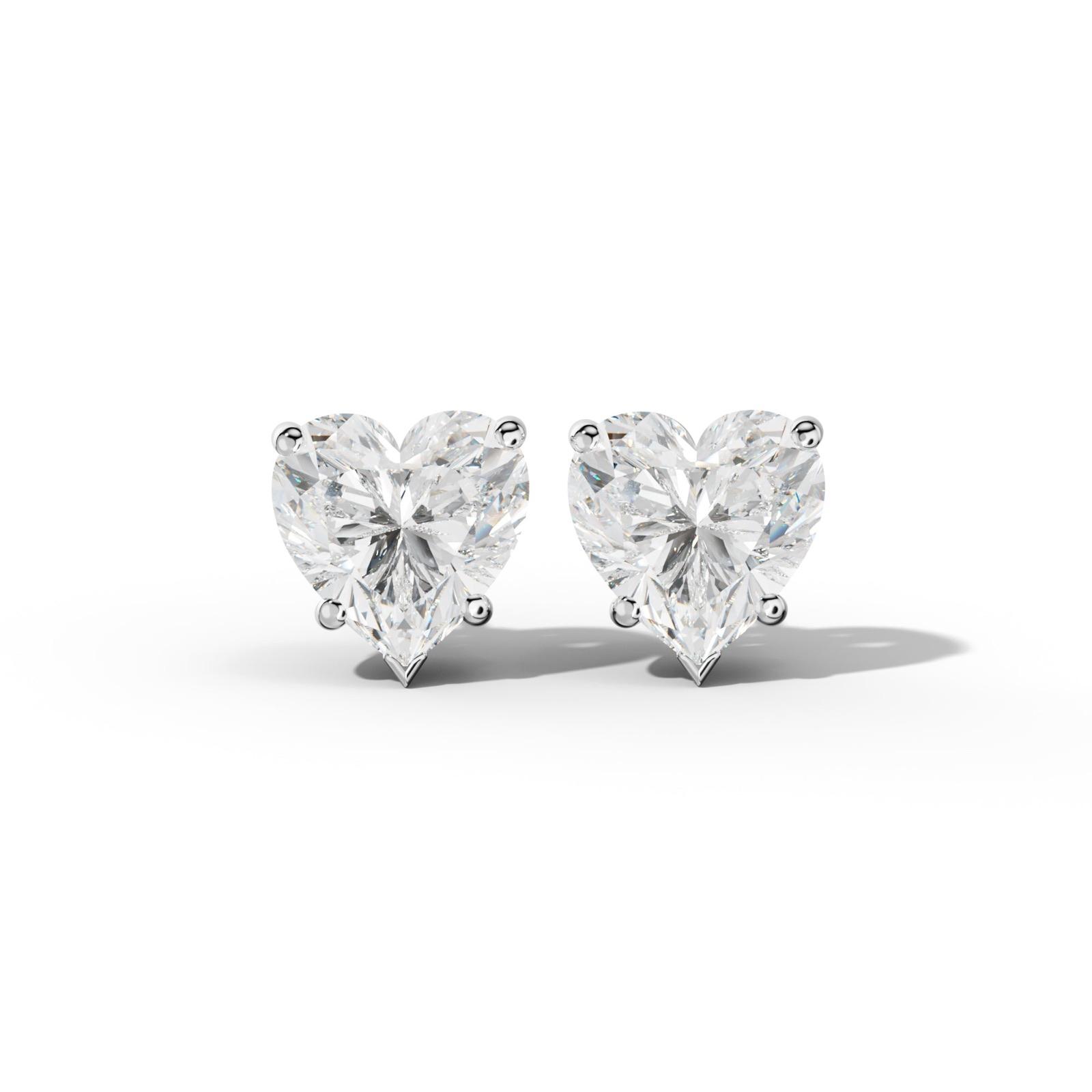 Heart Diamond Stud Earrings With Four Classic And V Prongs