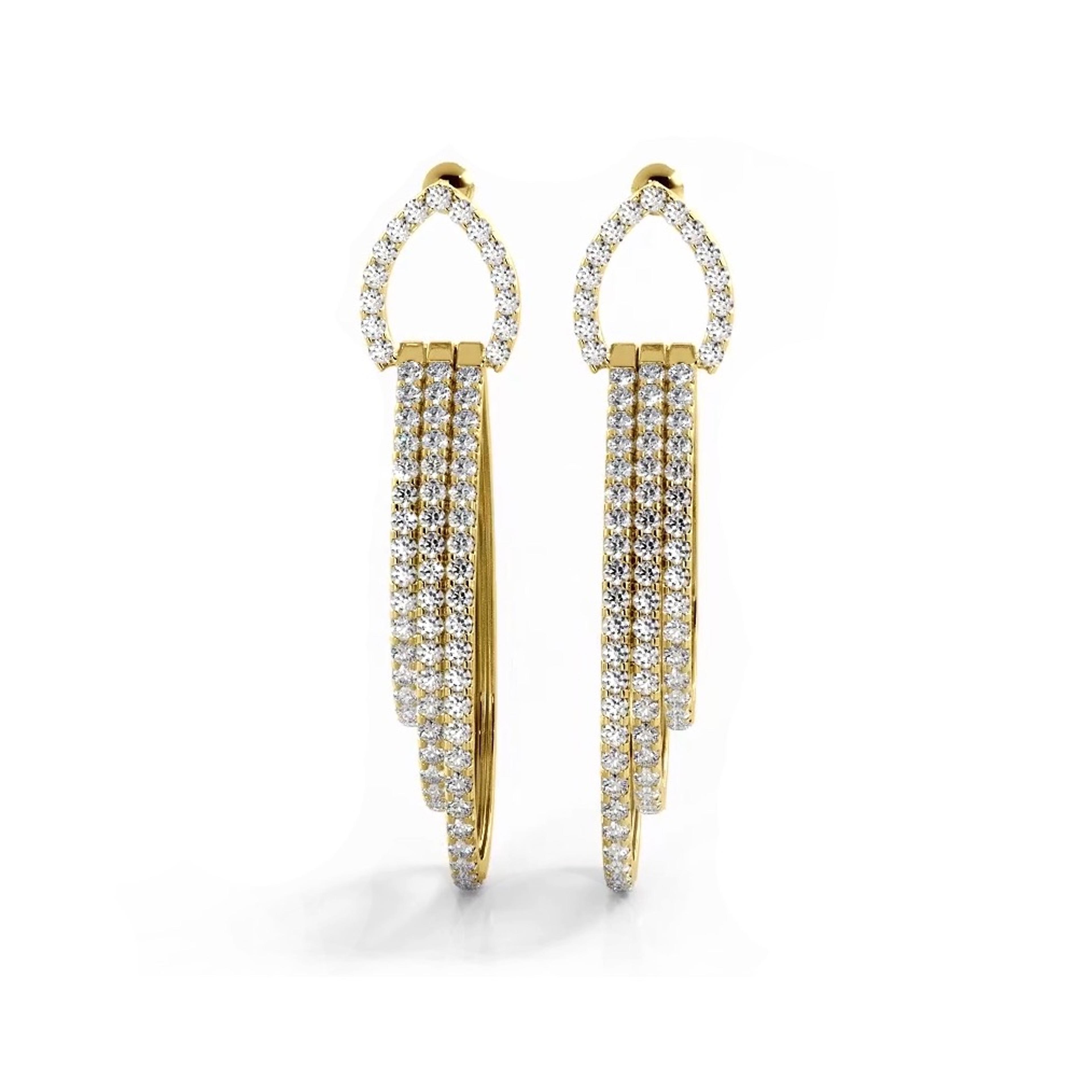 3.0 ctw. Round Diamond Drop Earrings Triple Hoop Dangles
