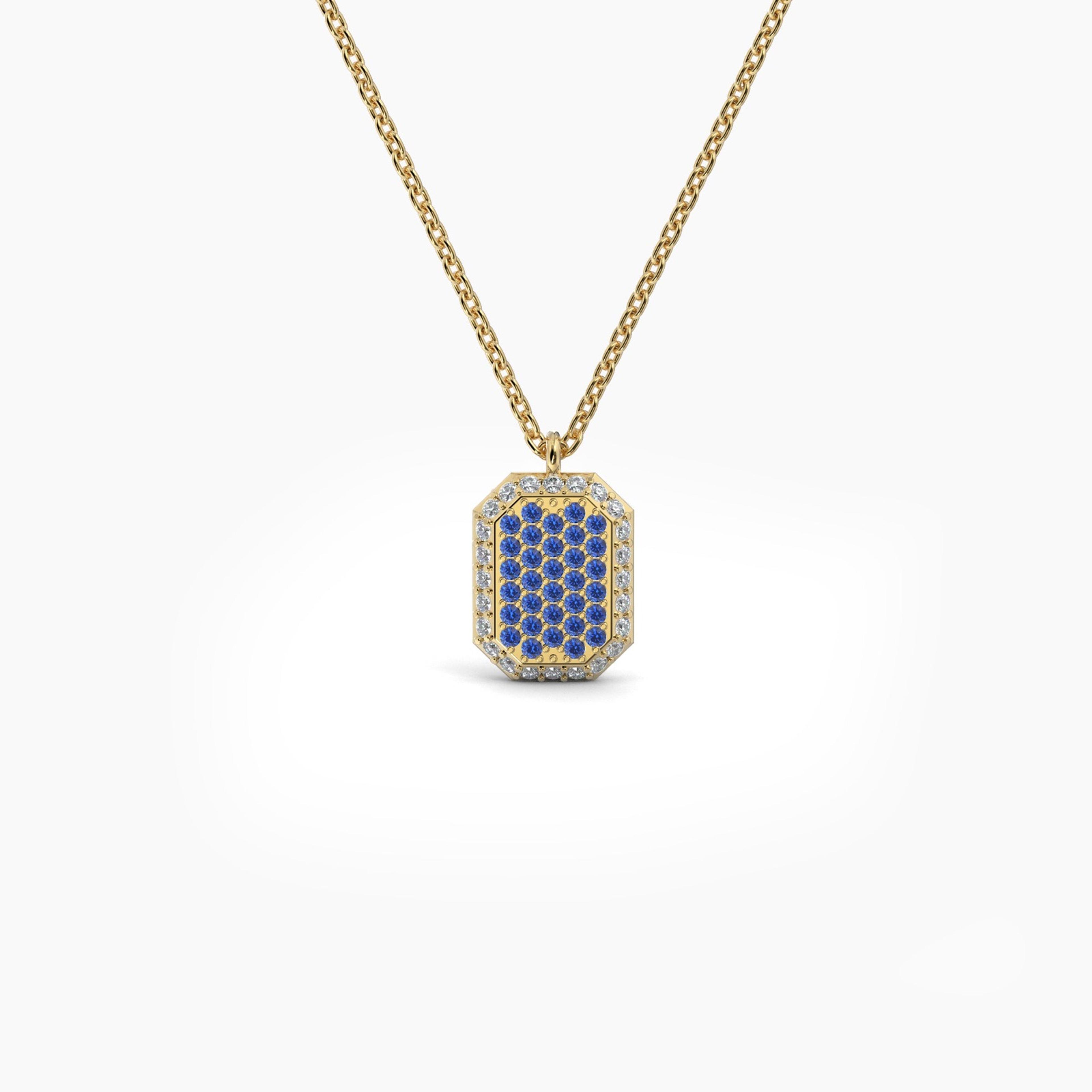 Double Sided Diamond and Sapphire Emerald Shaped AMoré Pavé Necklace