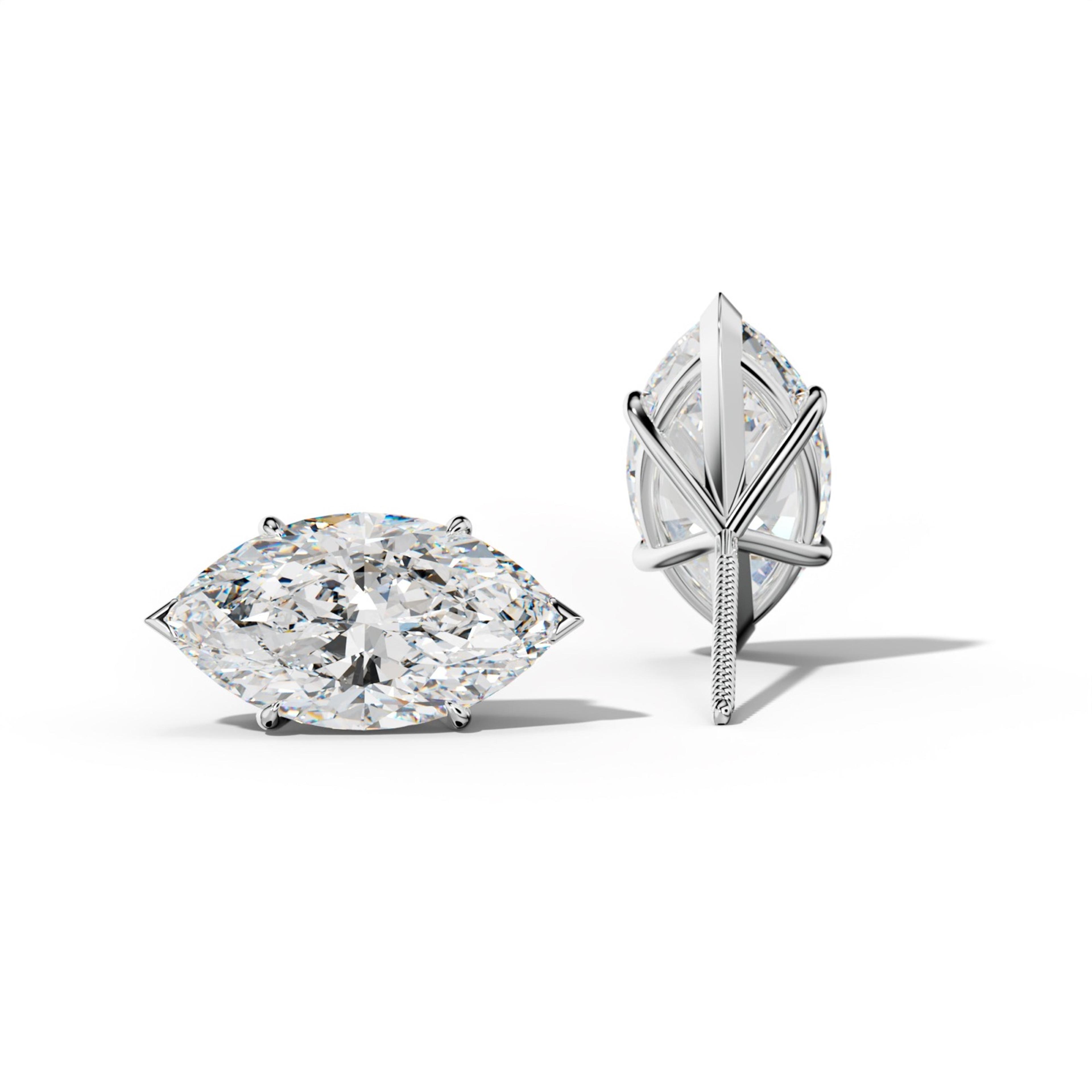 Marquise Diamond Stud Earrings With V Prong Martini Settings