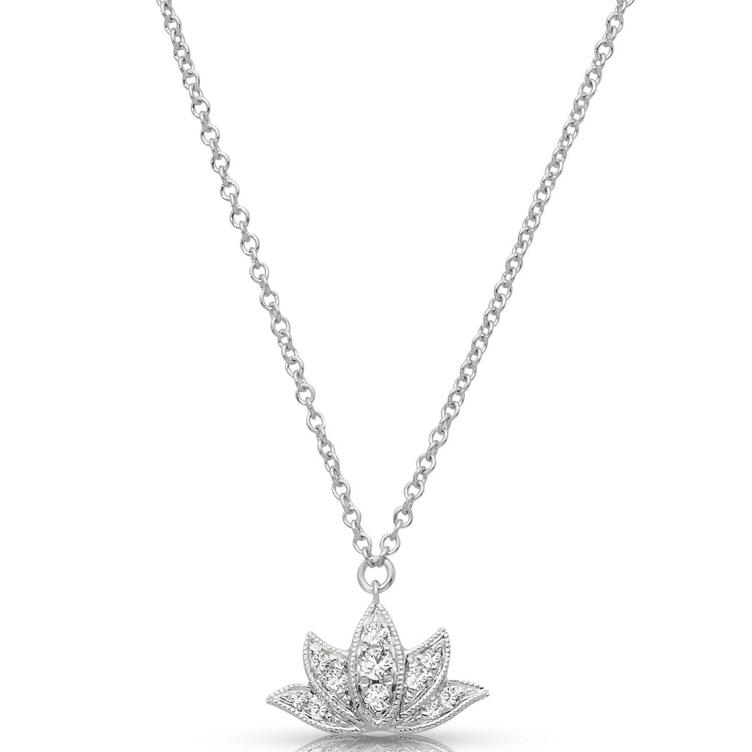 0.10 ctw Diamond Milgrain Leaves Necklace Pendant-VIRABYANI