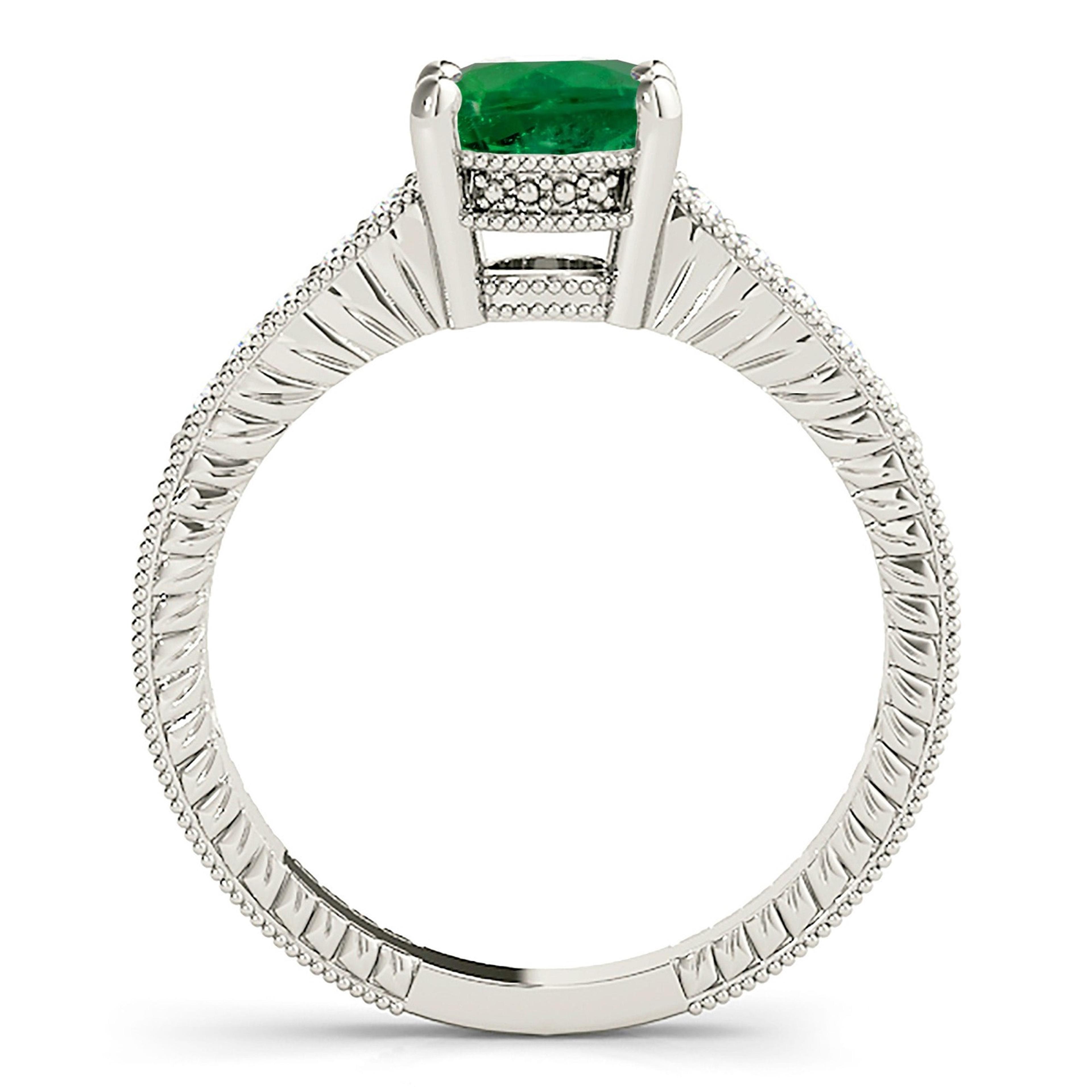 1.75 ct. Genuine Emerald Ring With 0.20 ctw. Diamond Filigree Design Band-VIRABYANI