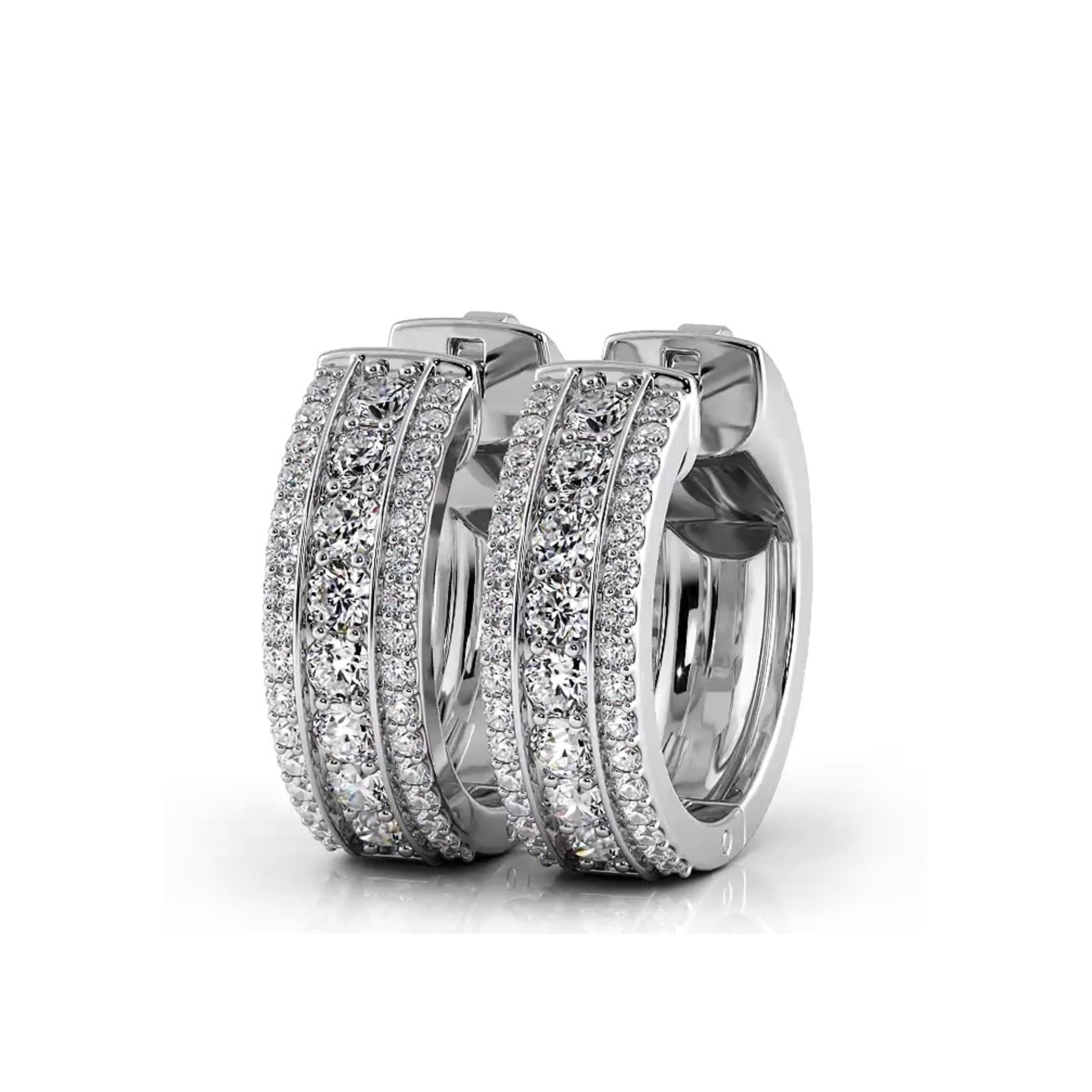 Three Row  1.0 ctw. Diamond Hoop Earrings Huggie Style