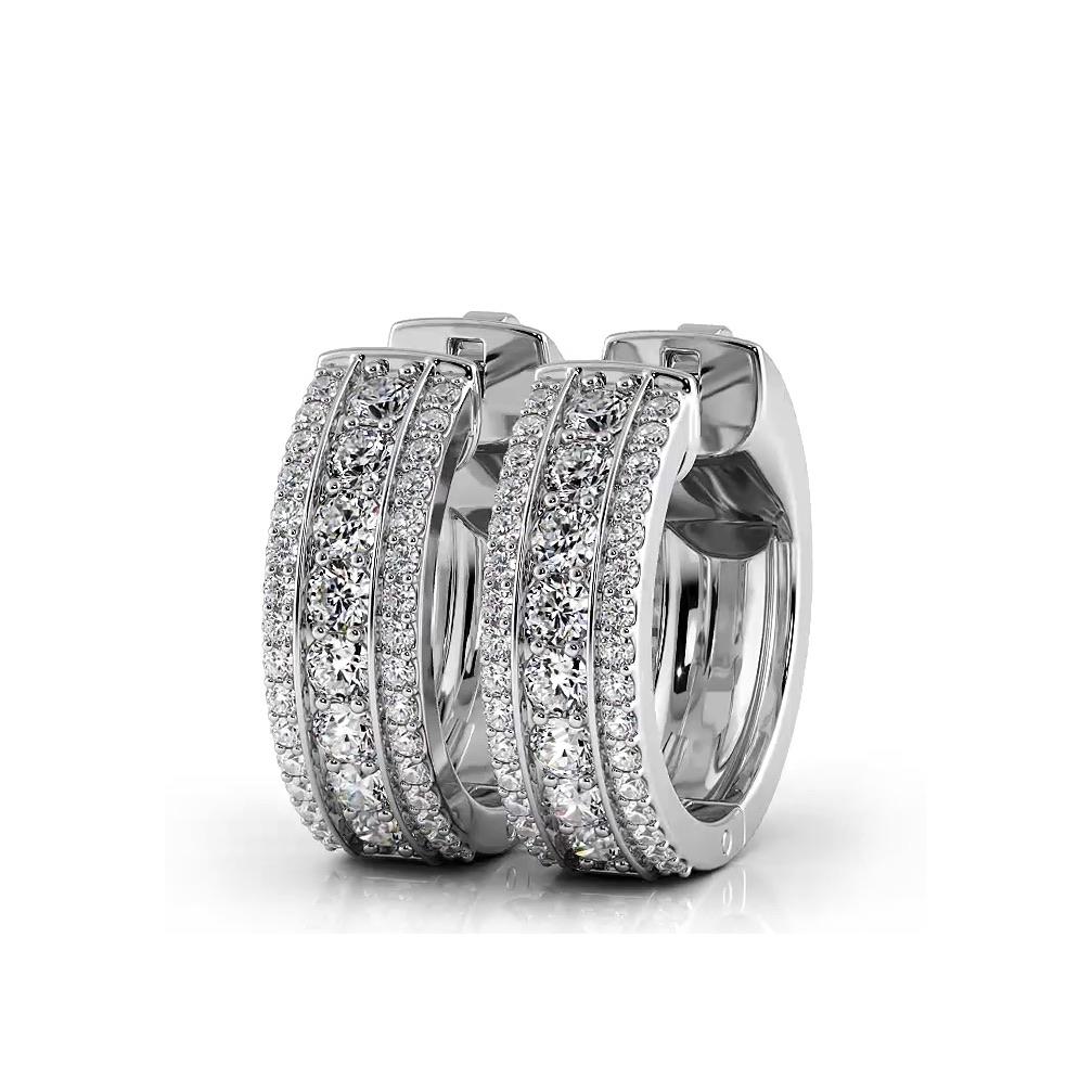 Three Row 1.0 ctw. Diamond Hoop Earrings Huggie Style