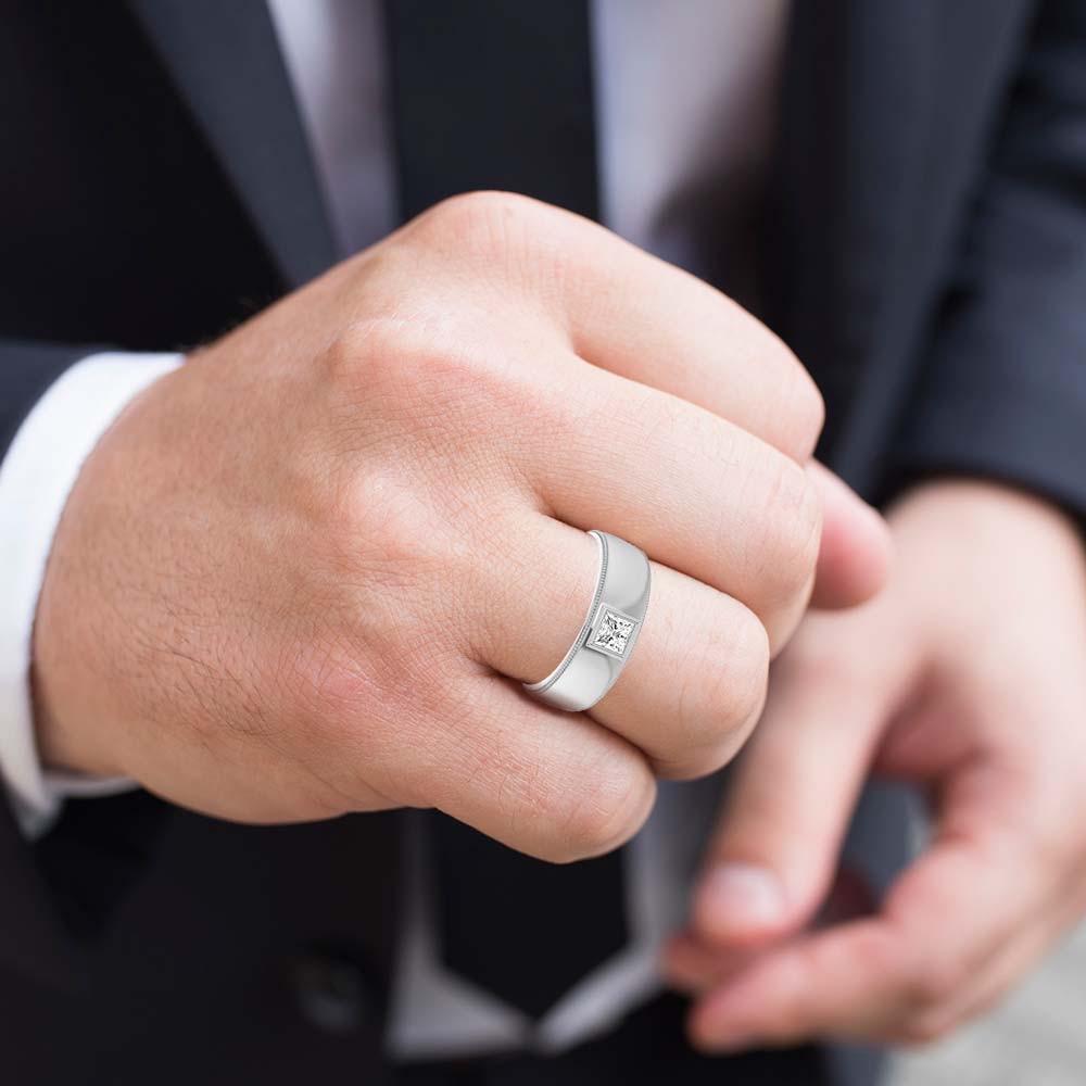 0.50 ct. Princess Diamond Milgrain Accent Men's Ring