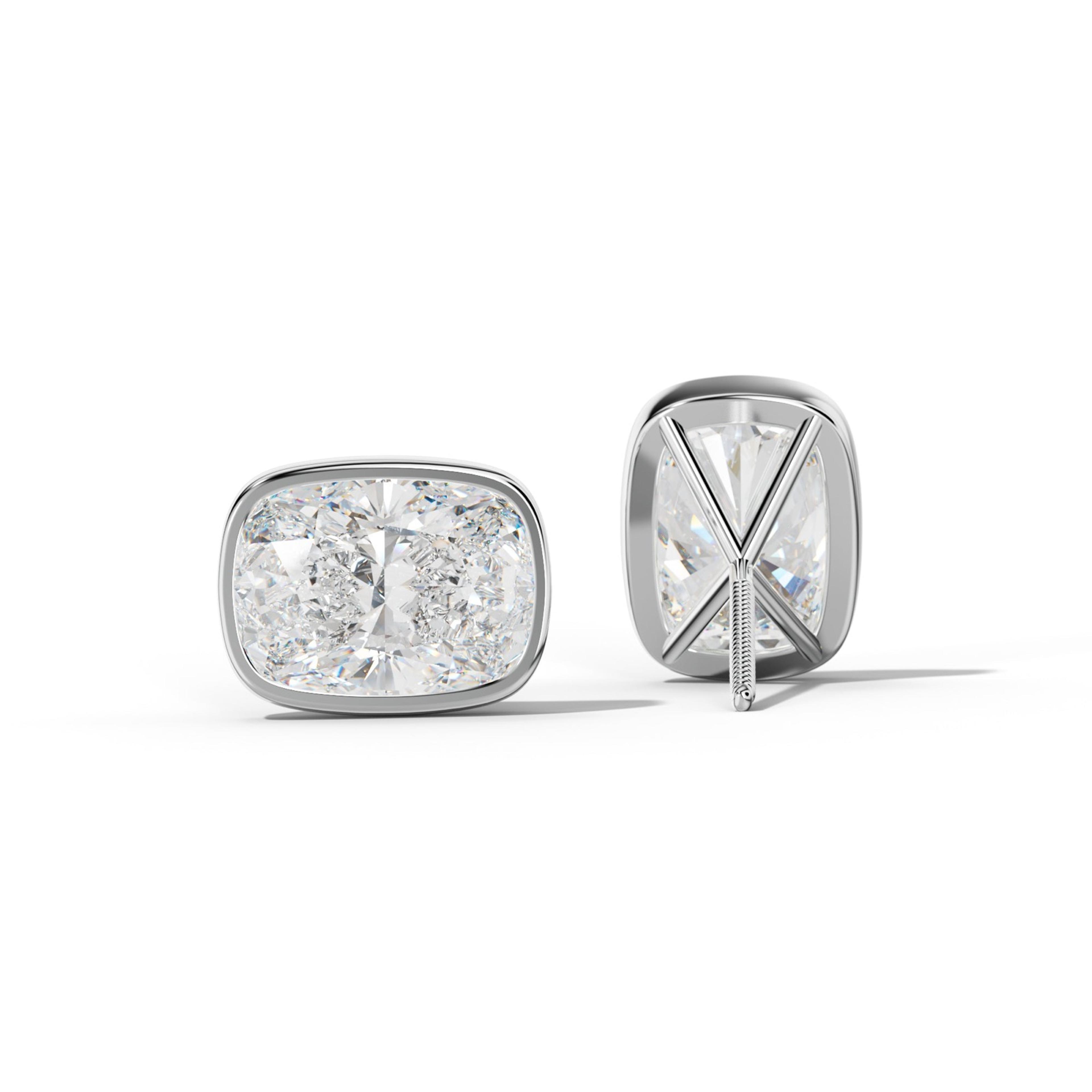 Elongated Cushion Diamond Stud Earrings With Martini Bezel Set