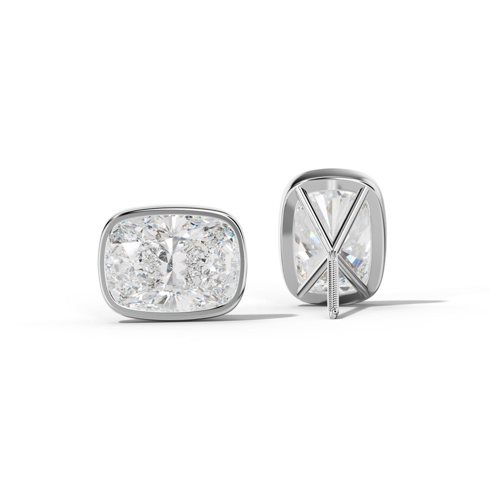 Elongated Cushion Diamond Stud Earrings With Martini Bezel Set