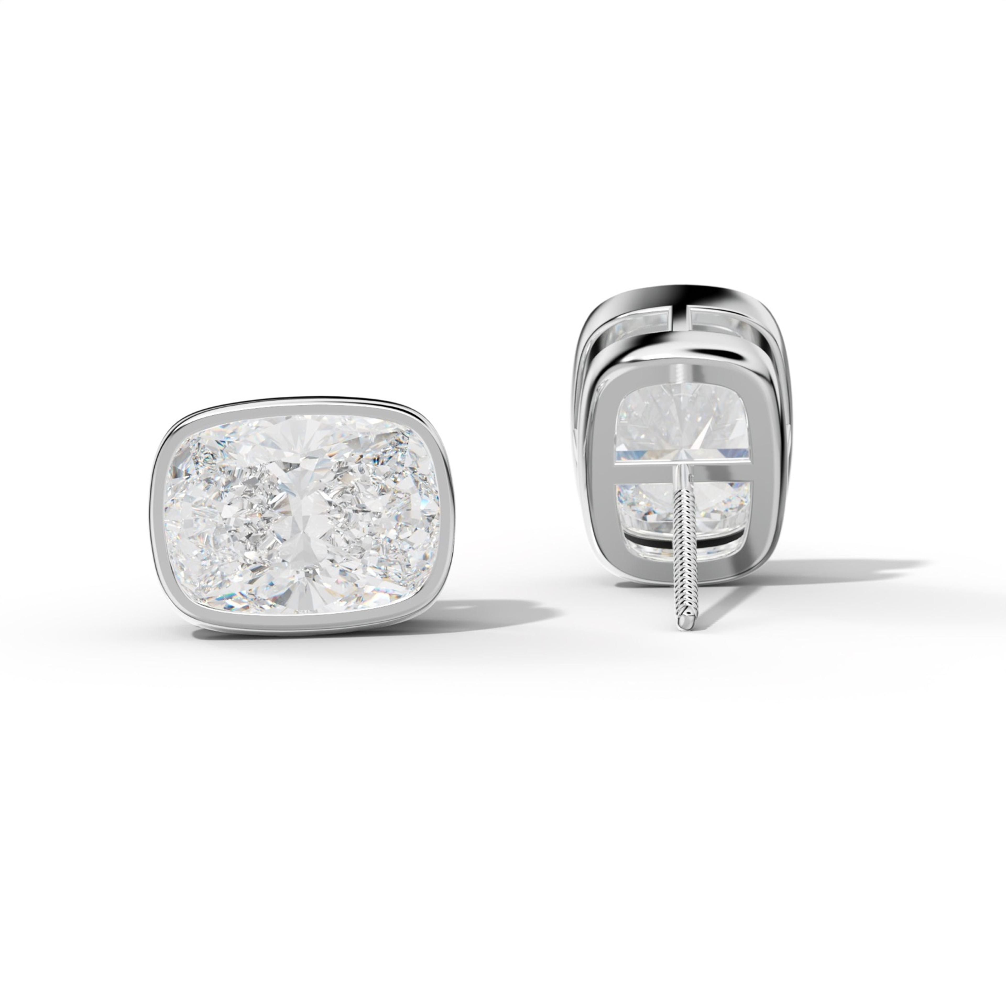 Elongated Cushion Diamond Stud Earrings With Bezel Setting