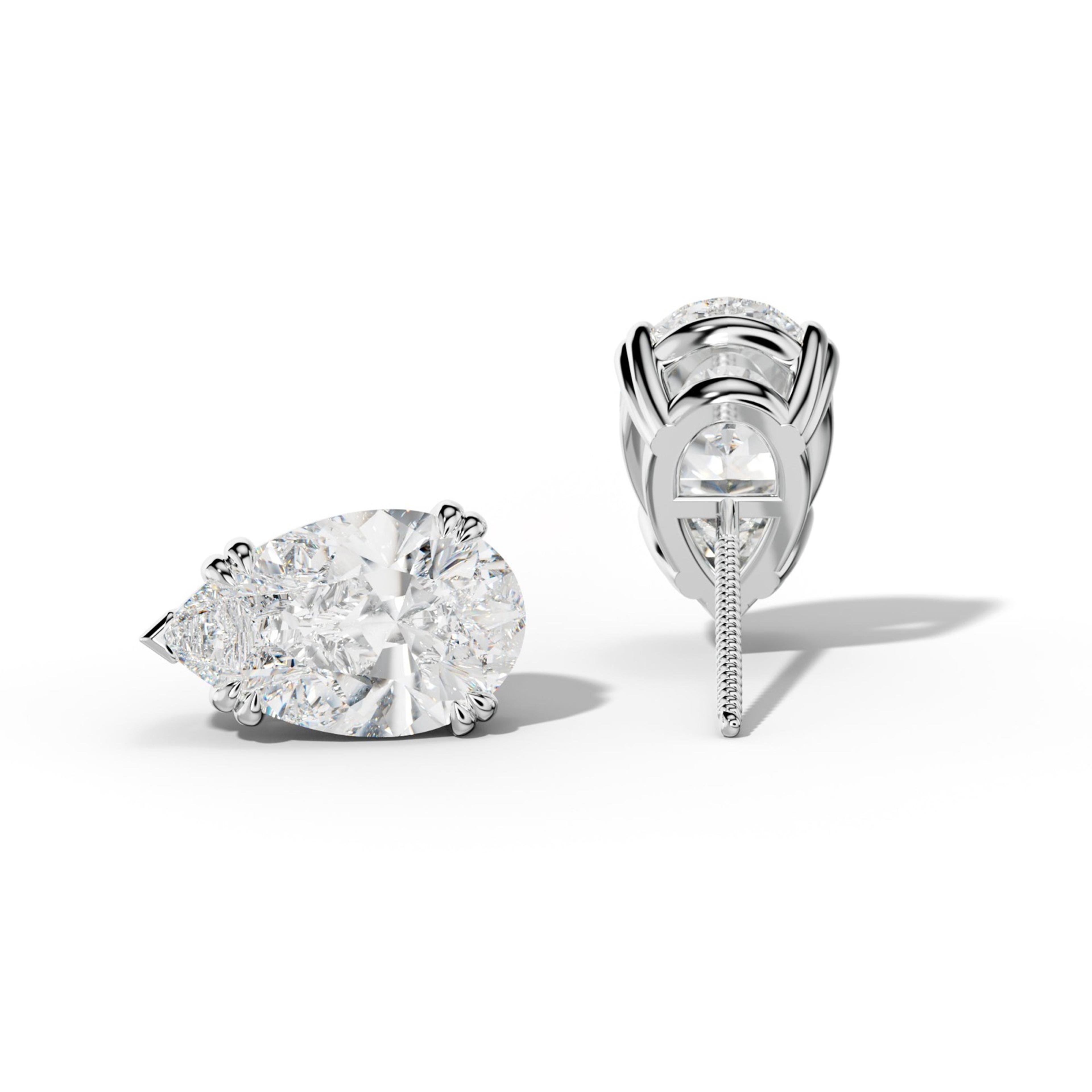 Pear Shape Diamond Stud Earrings With Claw Double And V Prongs