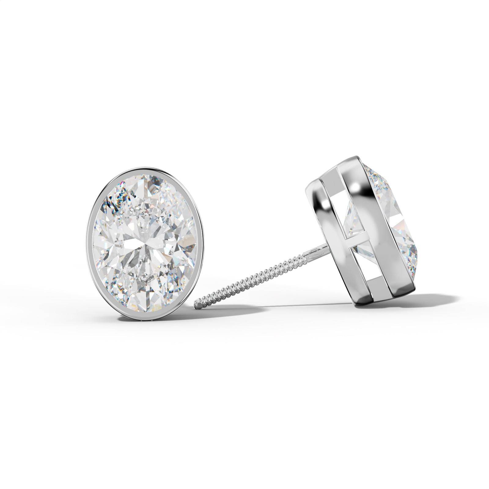 Oval Diamond Stud Earrings With Bezel Setting