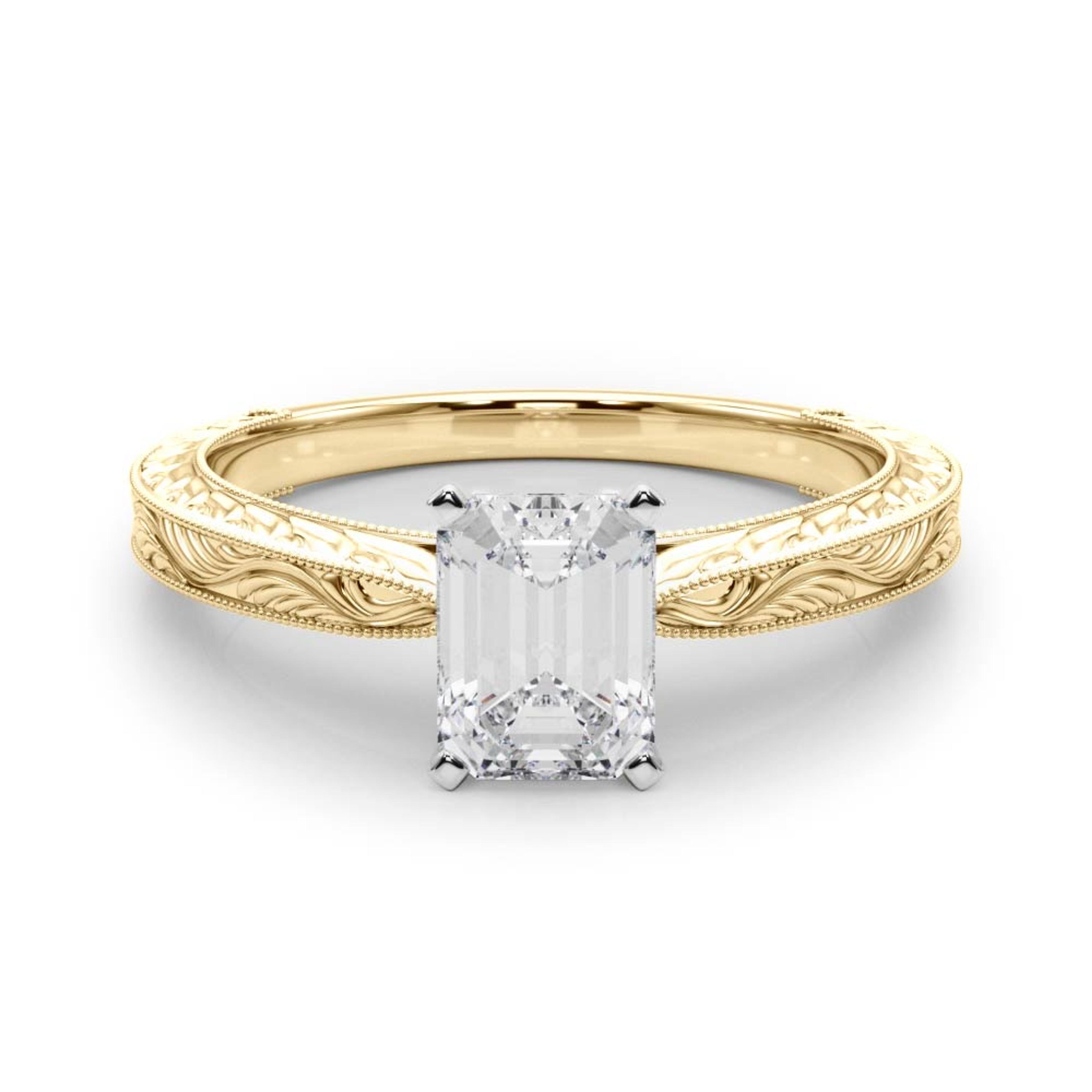 Victoria Emerald Diamond Solitaire Engagement Ring