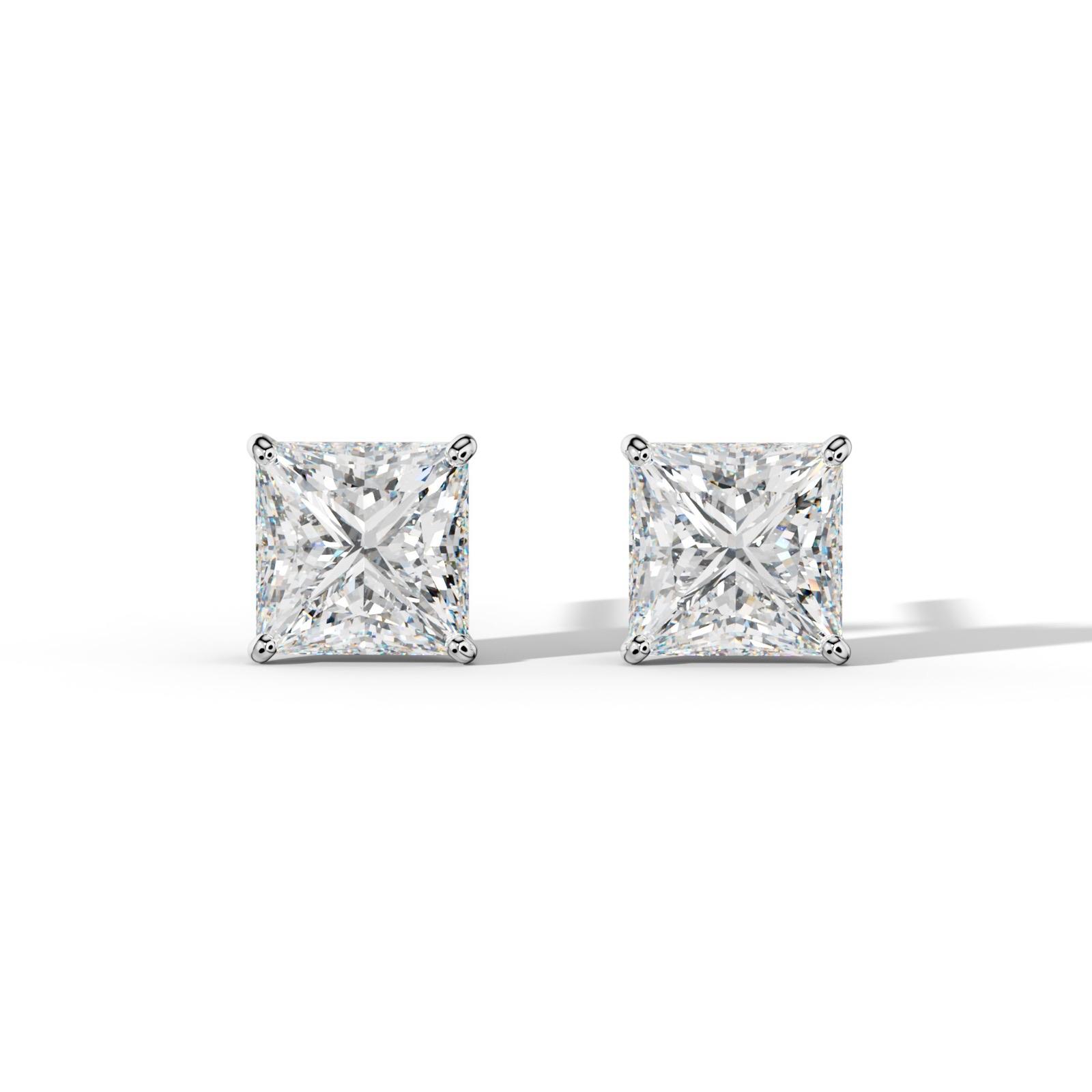 Princess Cut Diamond Stud Earrings With Four Classic Prong Martini Settings