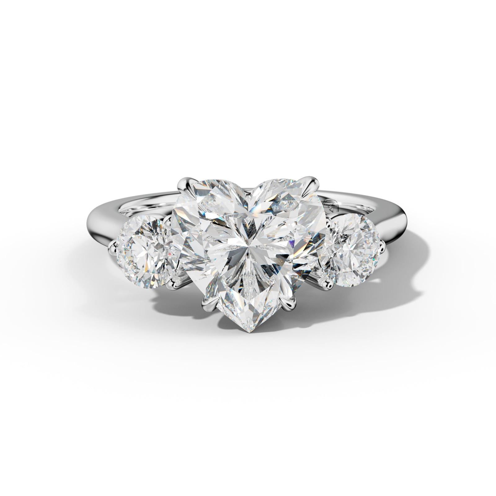 Elsa Heart Center Round Side Diamond Engagement Ring