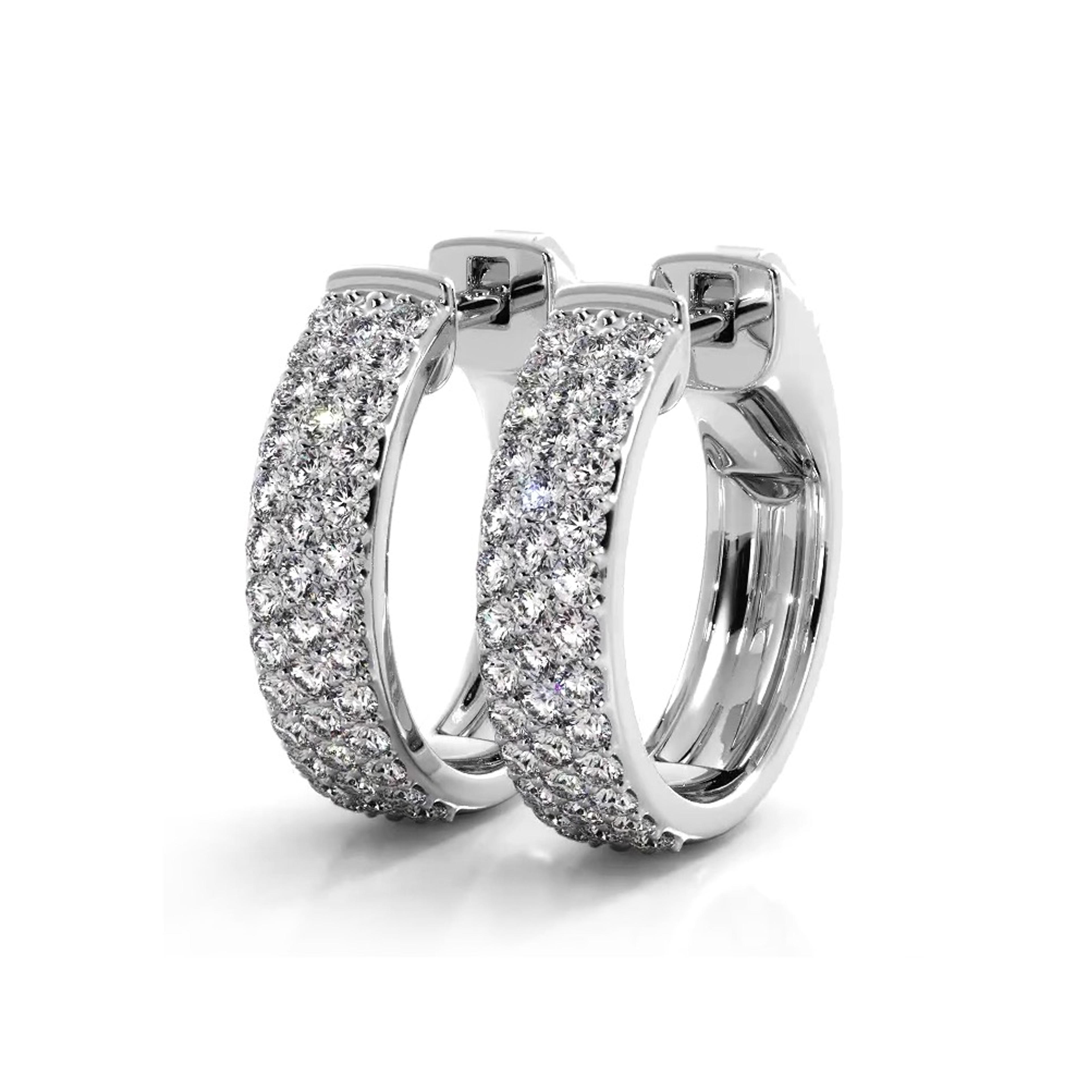 0.70 ctw. Three Row Huggie Diamond Hoop Earrings