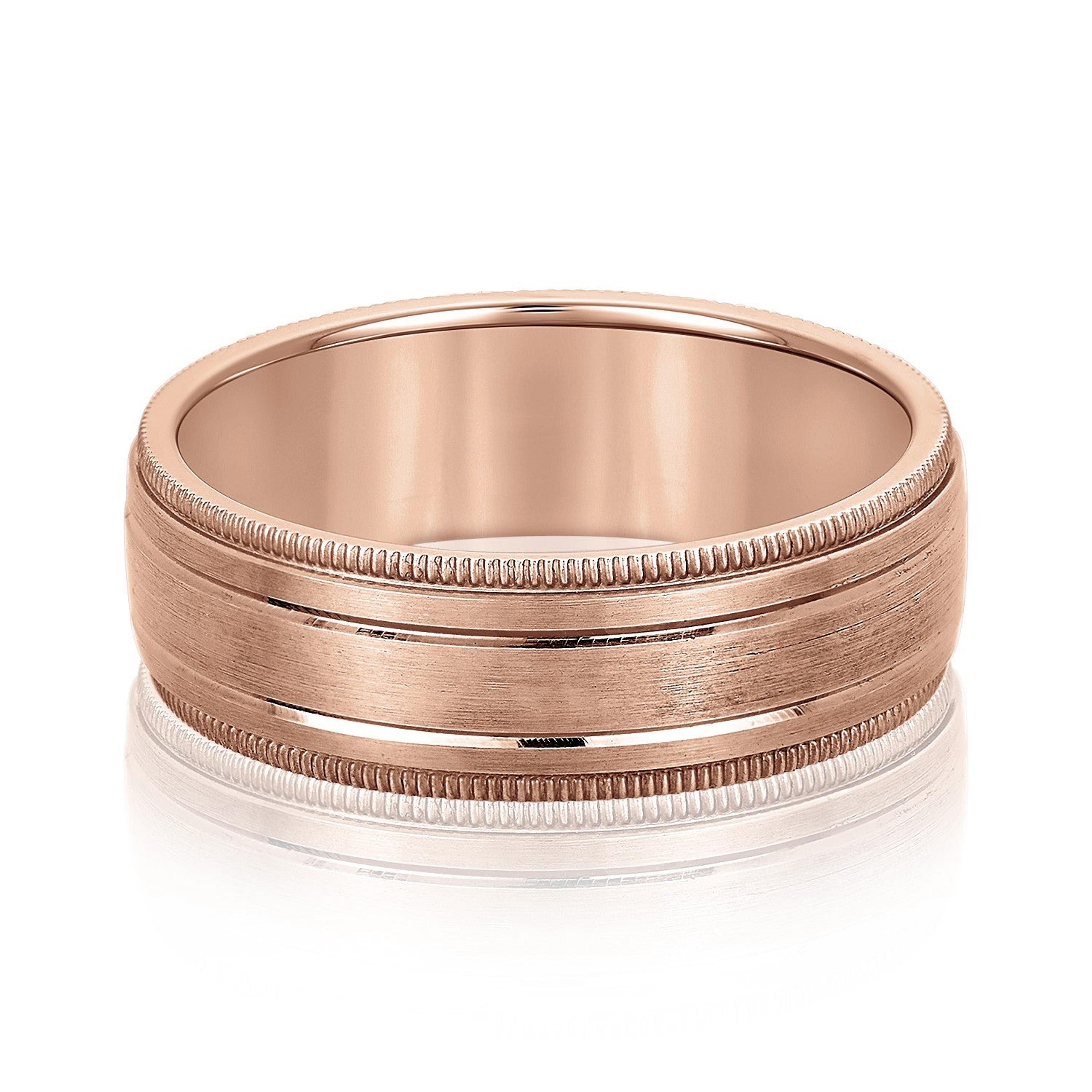 Fancy Brushed Men's Wedding Band with Double Line and Milgrain Edges